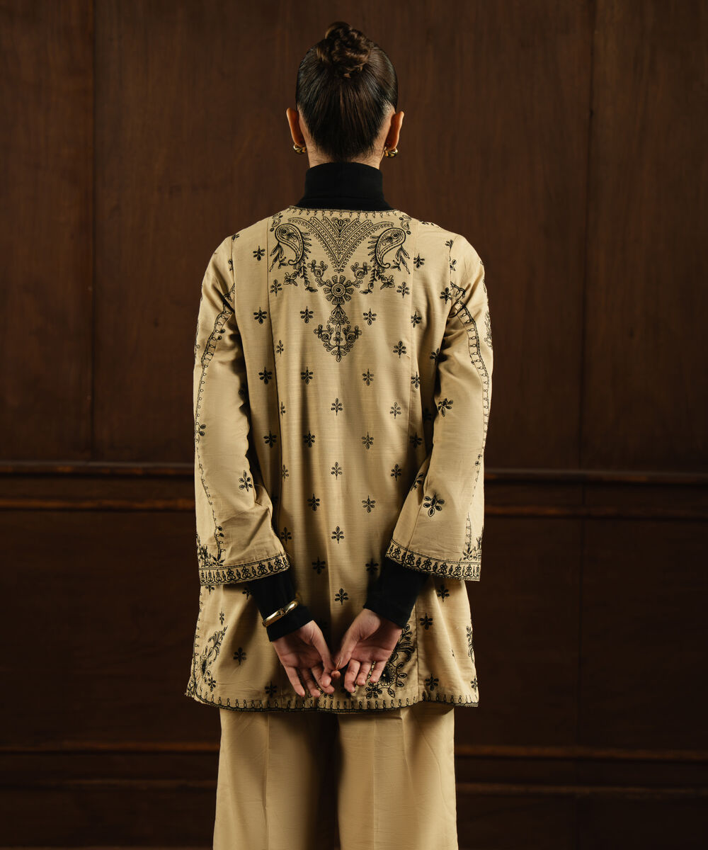 Women's RTW Khaddar Embroidered Beige Straight Shirt