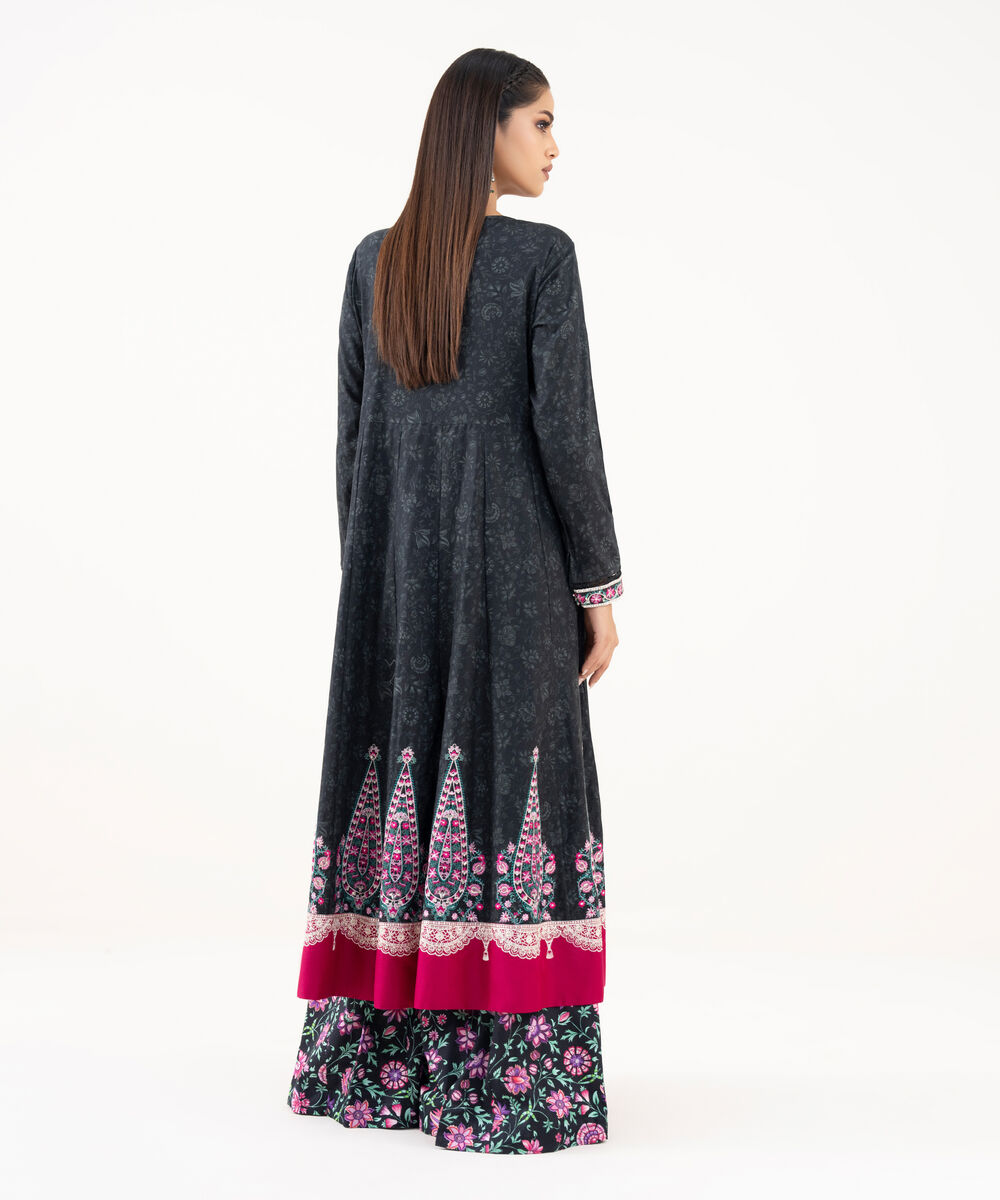 Women's RTW Lawn Viscose Black Embroidered Pishwas