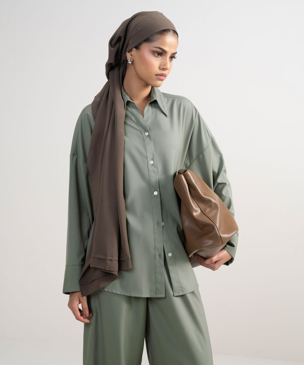 Women's Sage Green Oversize Button Down
