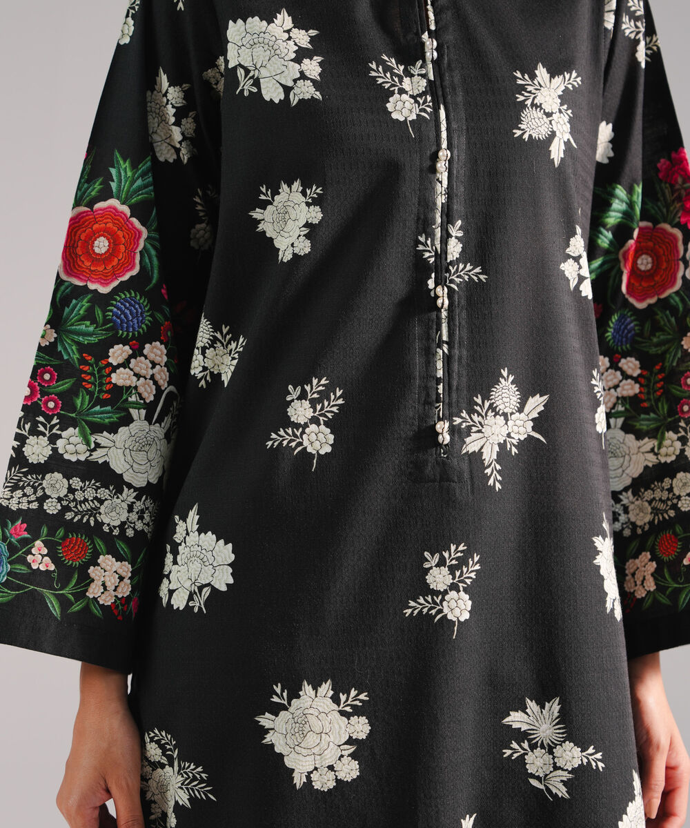 Women's RTW Dobby Printed Black 3 Piece Suit