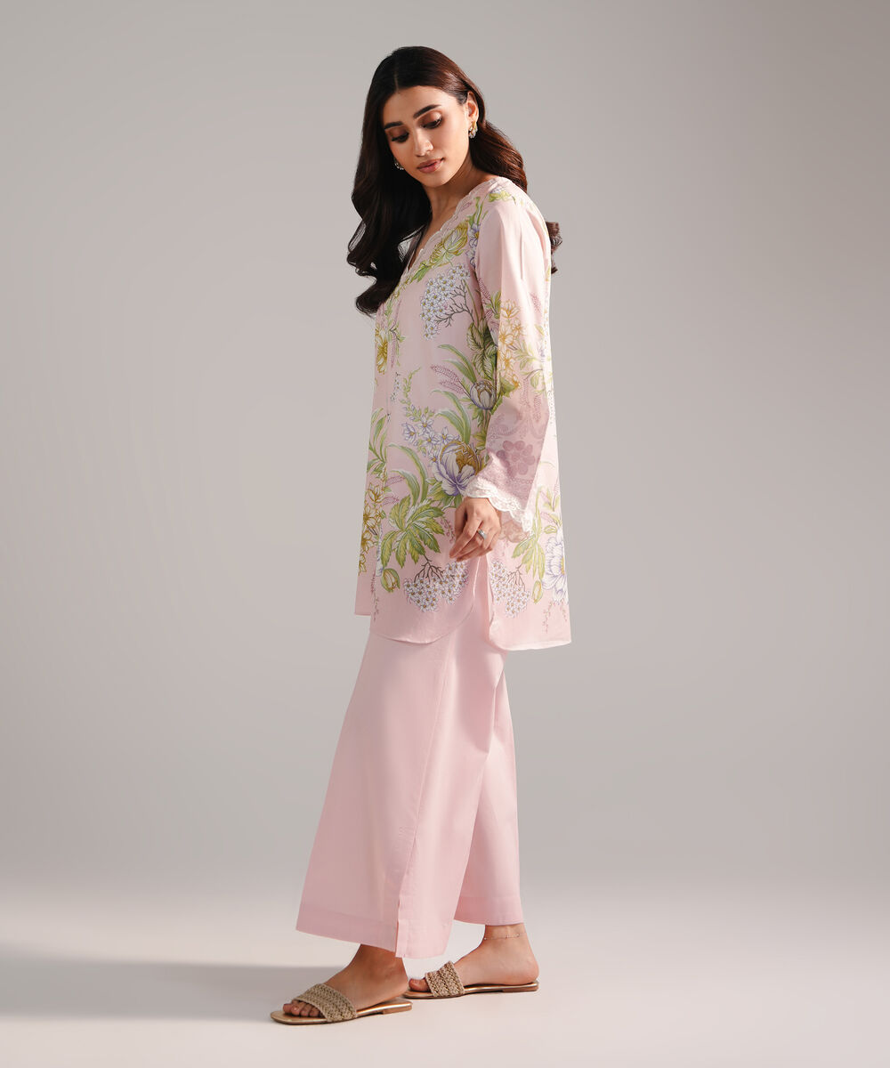 Women's RTW Lawn Embroidered Pink Straight Shirt