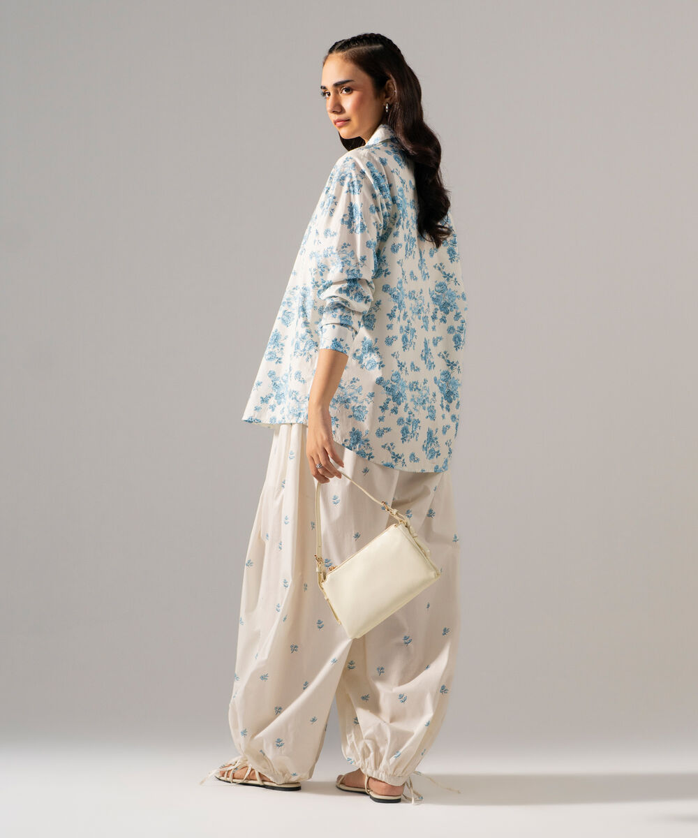 Women's RTW Poplin Printed White Top