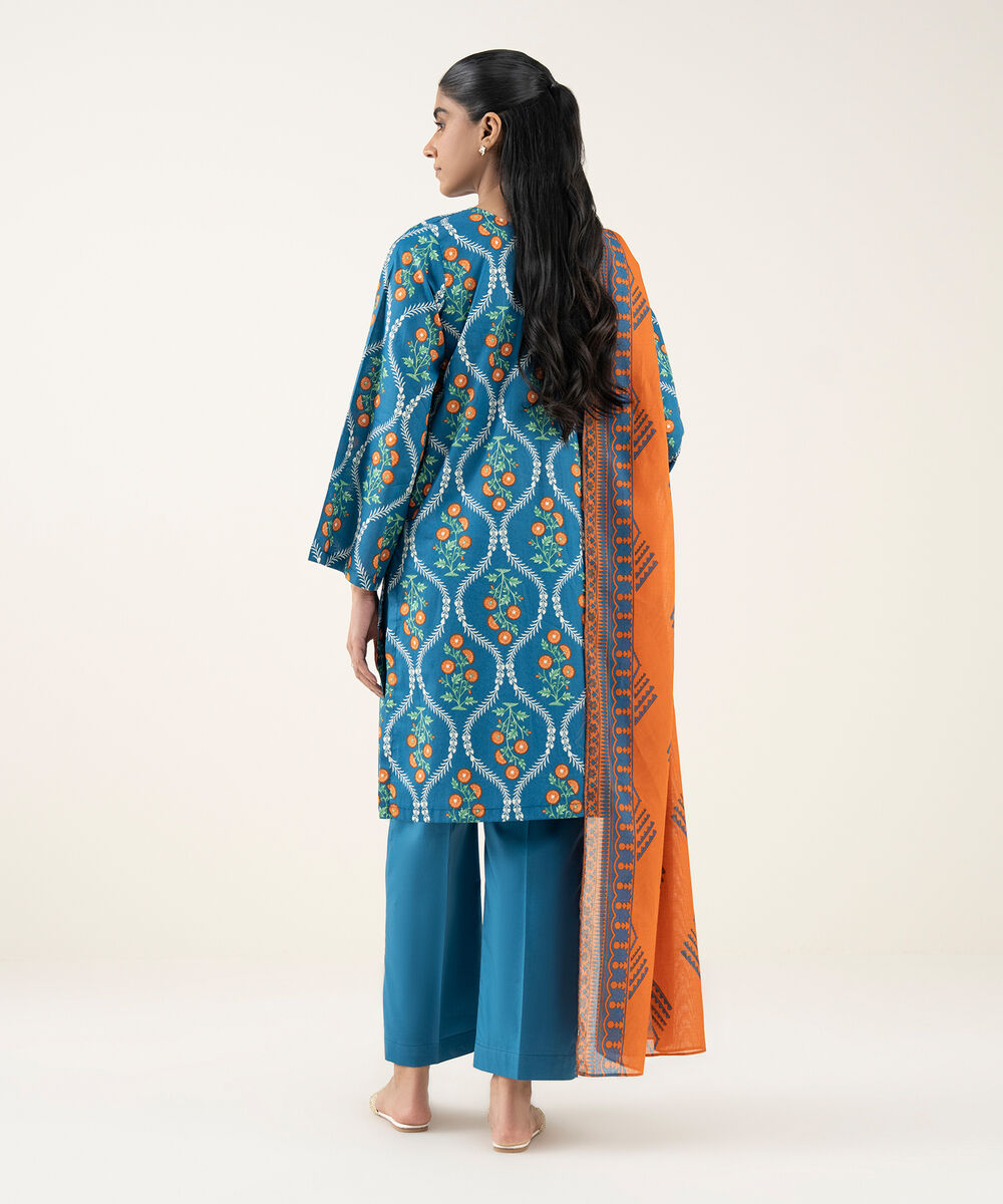 Women's Unstitched Lawn Printed Blue 3 Piece Suit