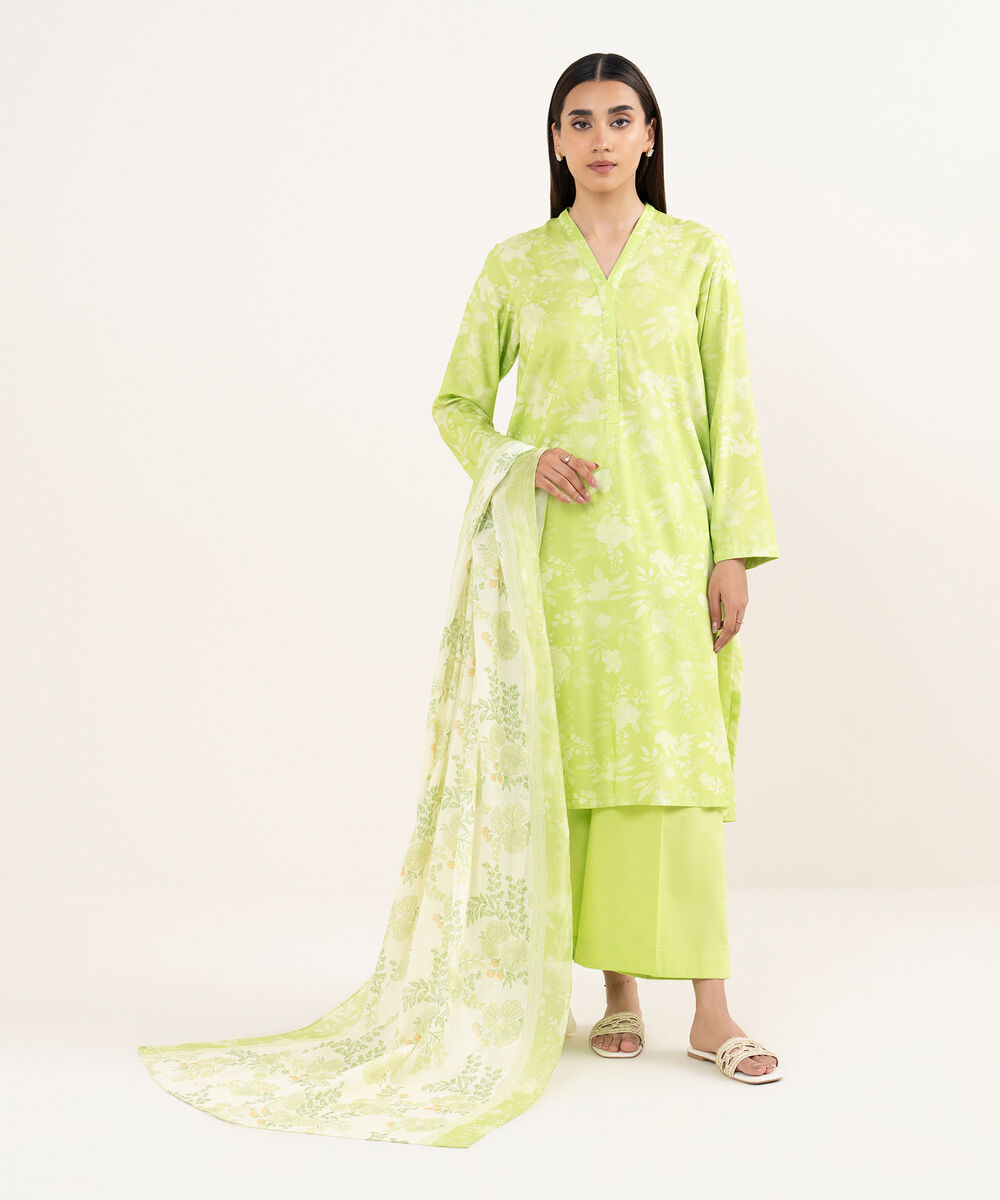 Women's RTW Arabic Lawn Green Printed Straight Shirt