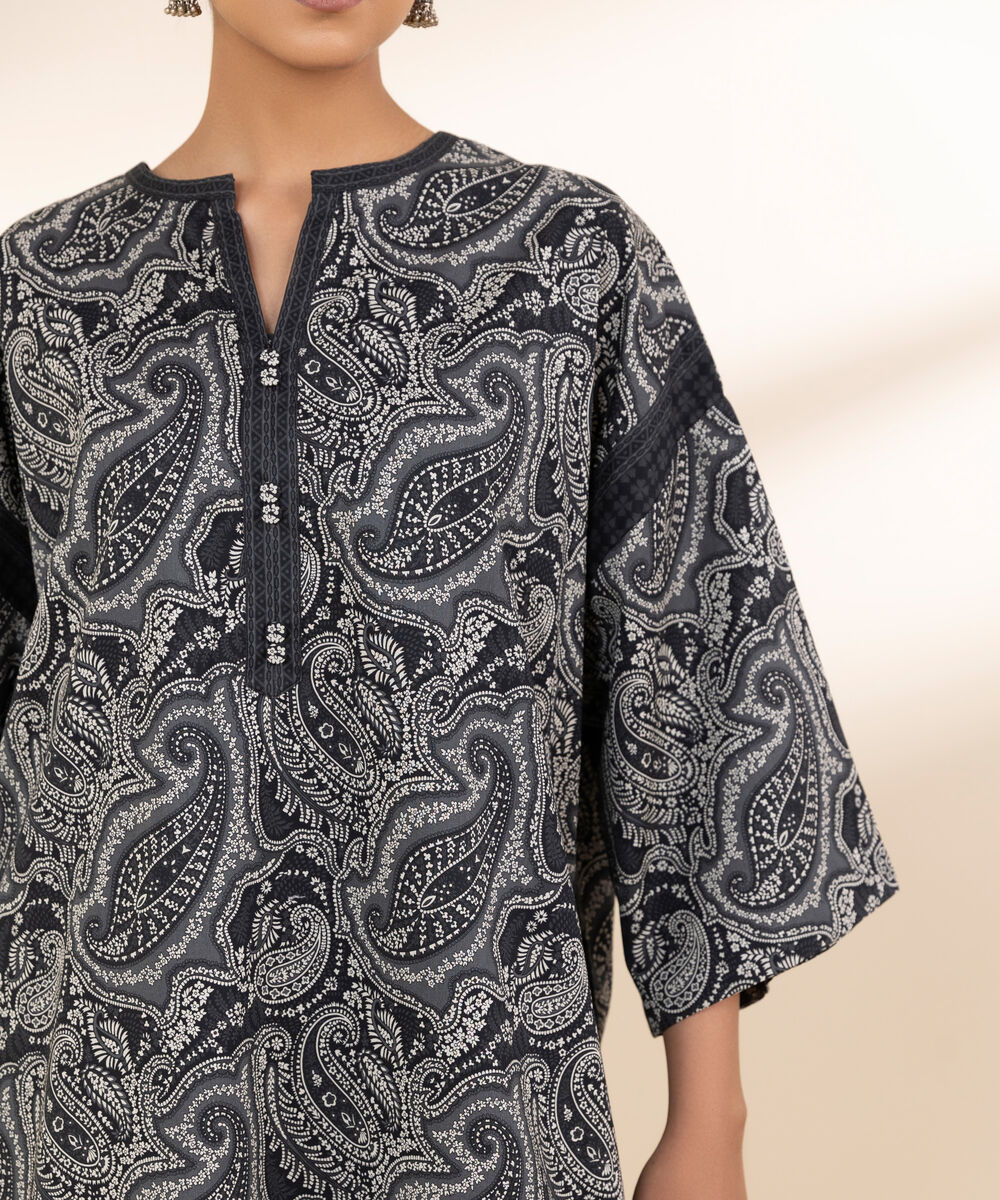 Women's Unstitched Lawn Printed Black 2 Piece Suit