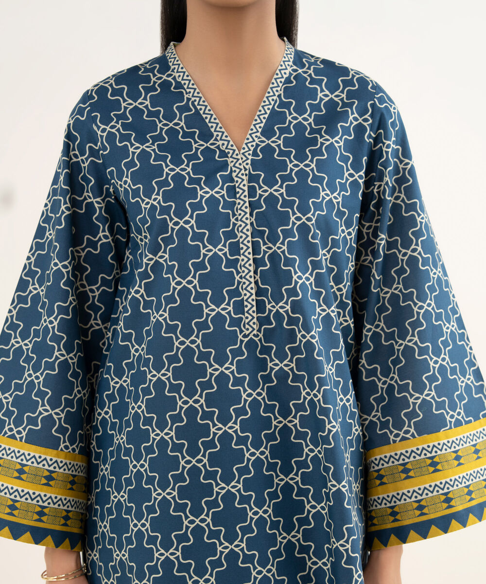 Women's Unstitched Lawn Printed Blue 3 Piece Suit