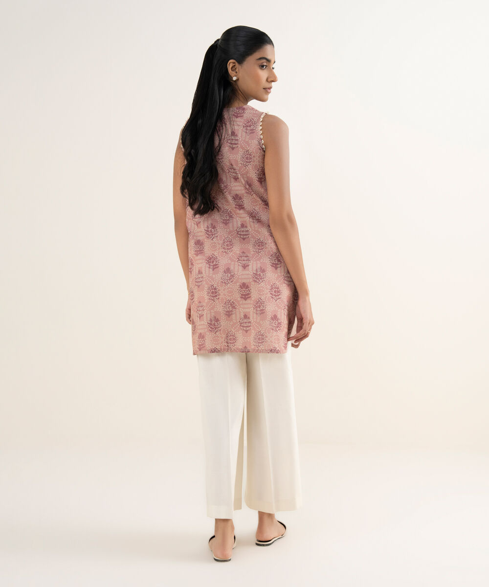 Women's Unstitched Lawn Printed Pink Shirt