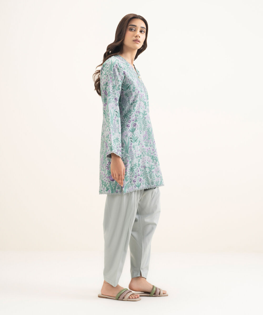 Women's RTW Cotton Viscose Printed Blue Straight Shirt