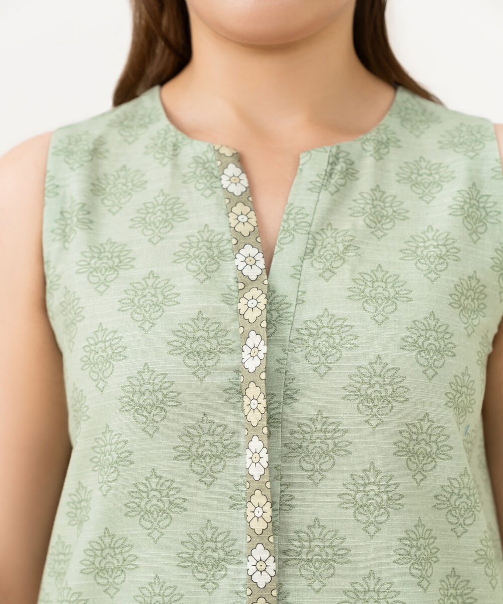 Women's Unstitched Cotton Printed Green 3 Piece Suit