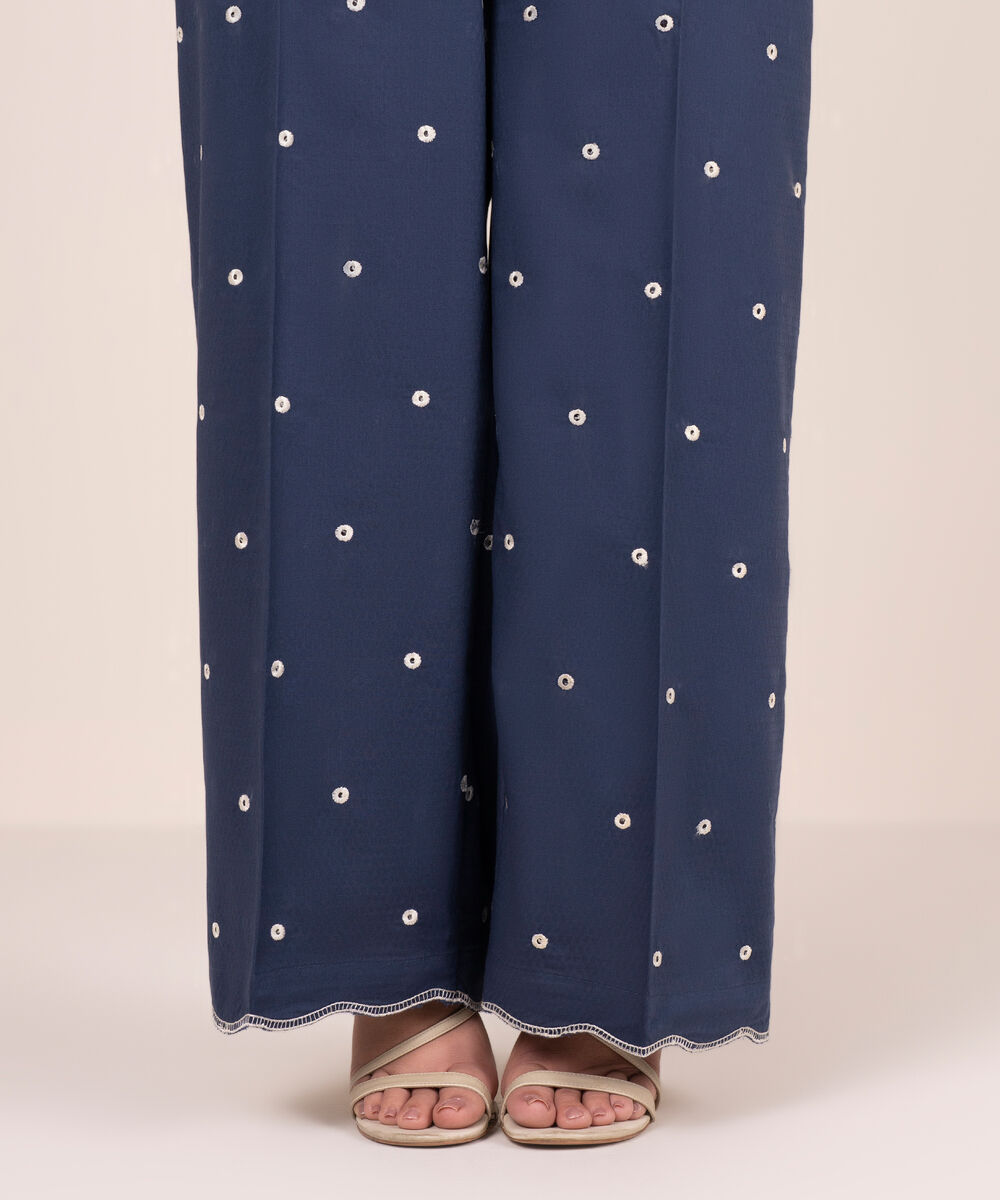 Women's RTW Dobby Embroidered Blue Culottes