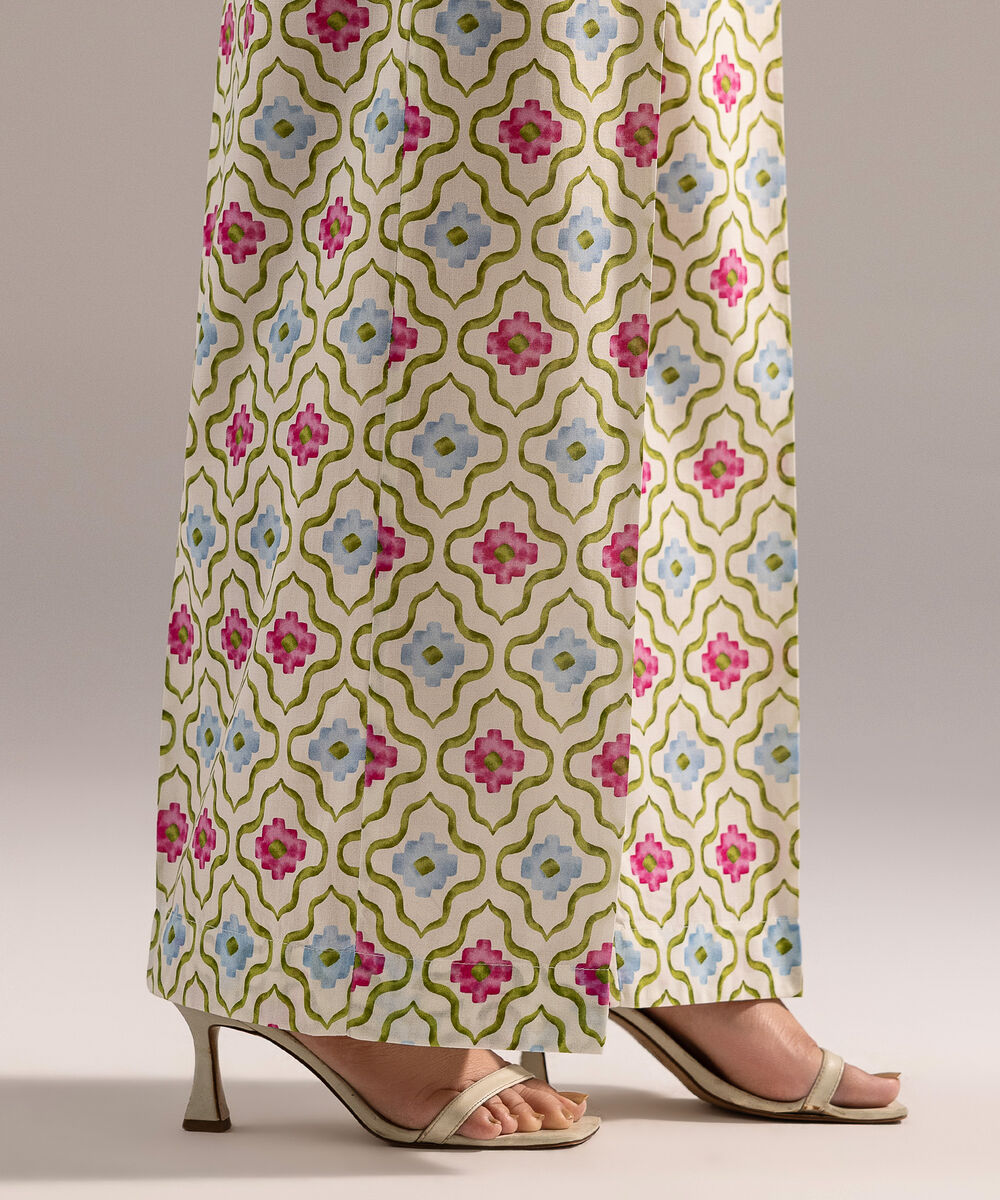 Women's RTW Cambric Printed White Culottes