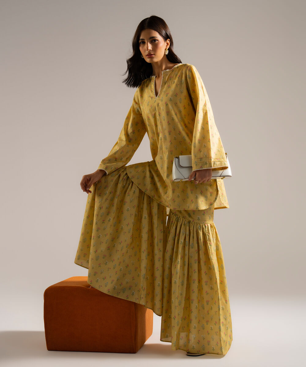 Women's RTW Lawn Printed Yellow Straight Shirt