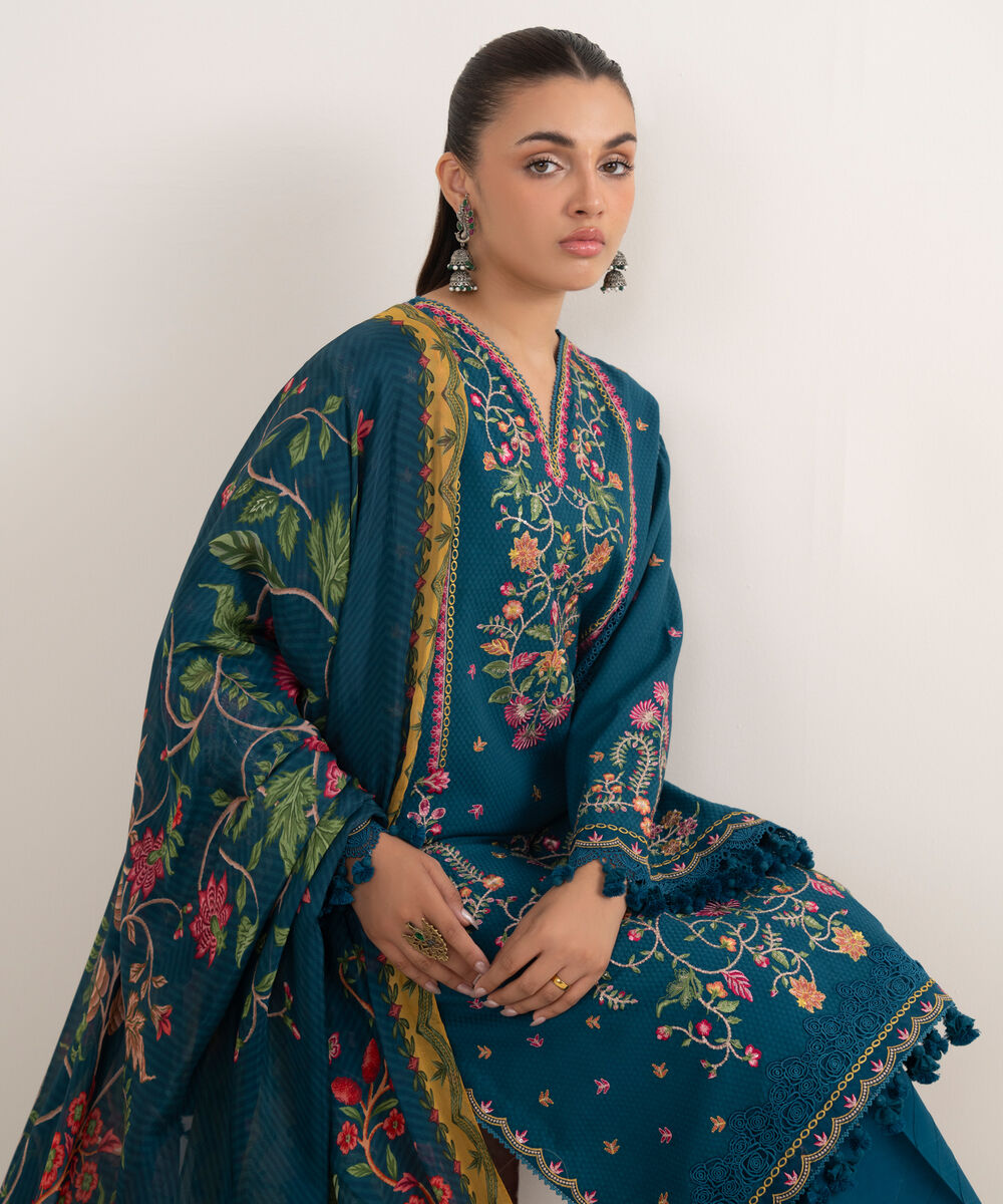 Women's Unstitched Dobby Dyed Three Piece Suit