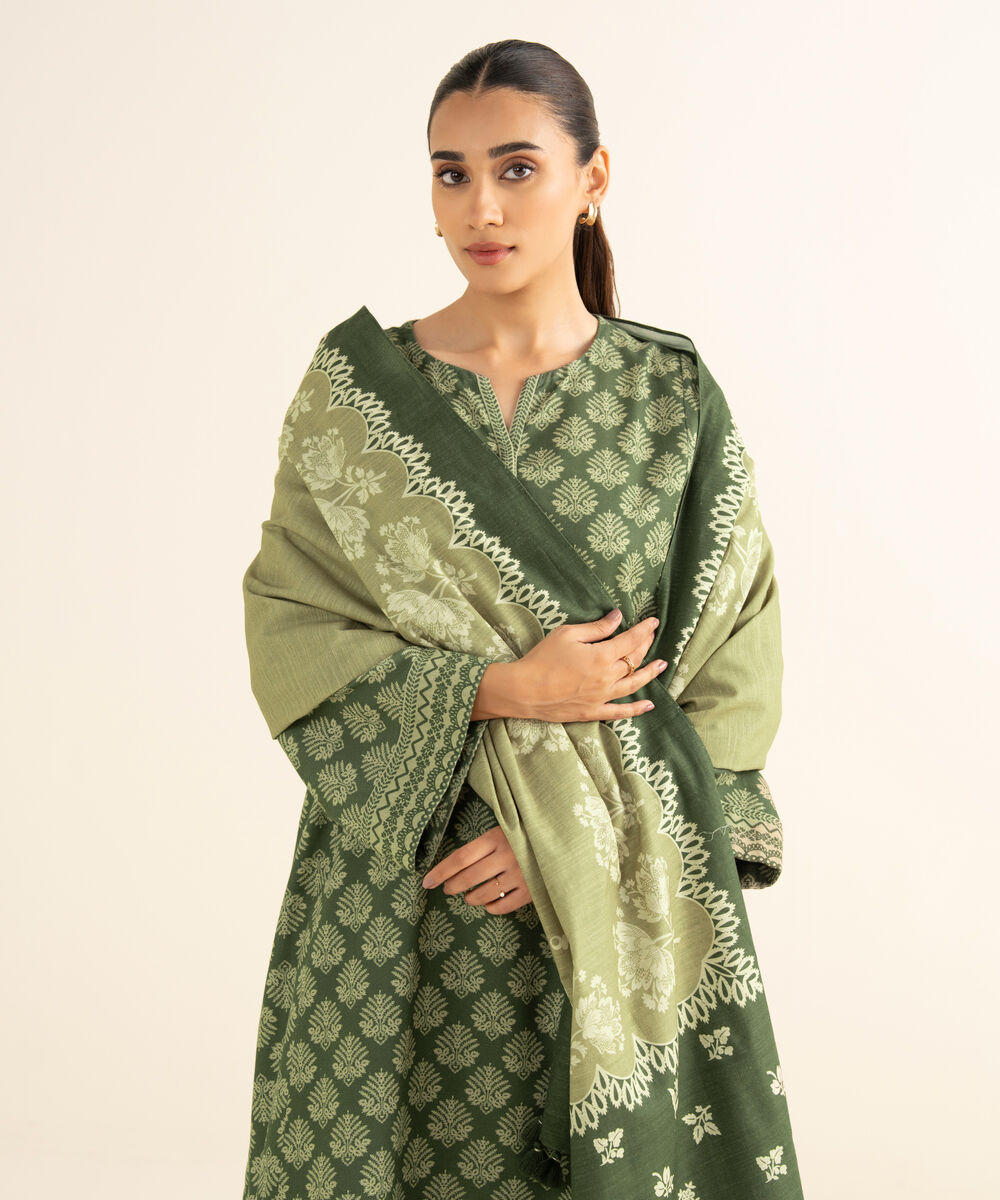 Women's Unstitched Lawn Printed Green 3 Piece Suit