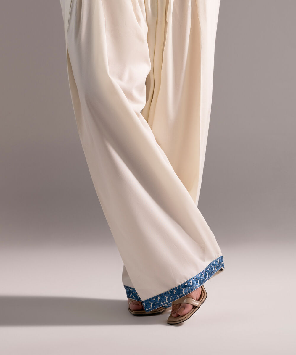 Women's RTW Cotton Viscose Embroidered White Shalwar