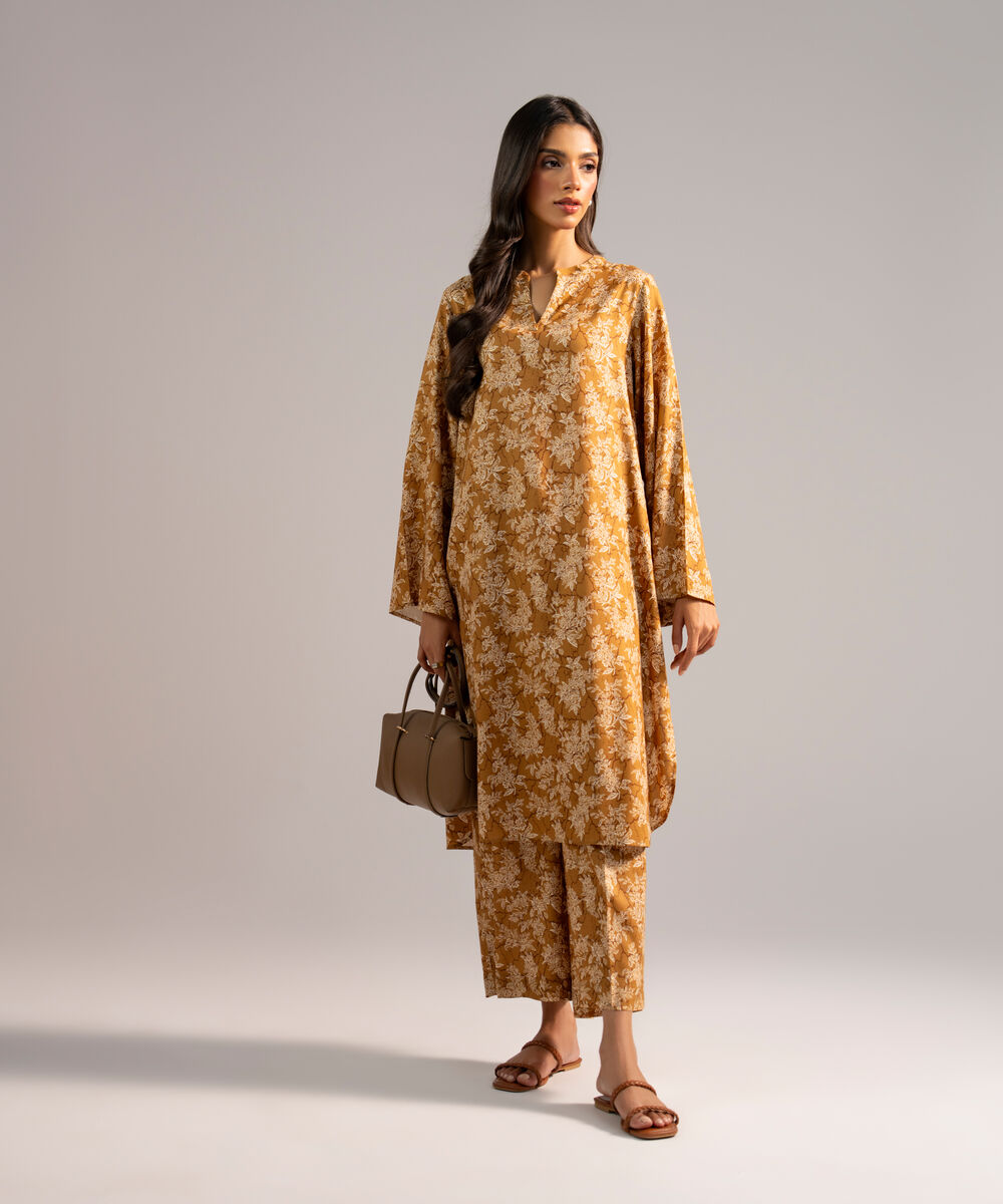 Women's RTW Arabic Lawn Printed Brown 2 Piece Suit