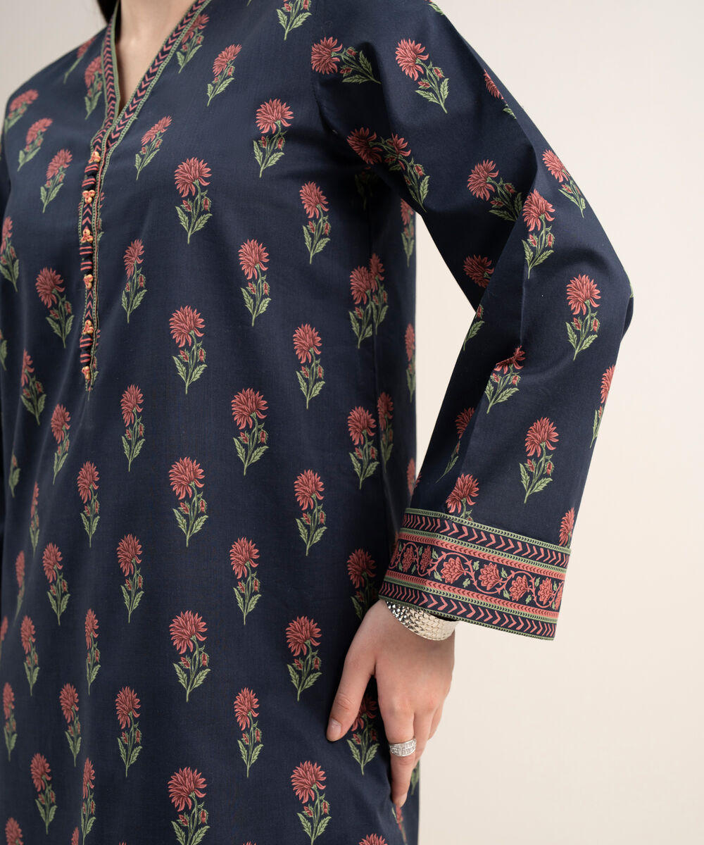 Women's Unstitched Lawn Printed Blue Shirt