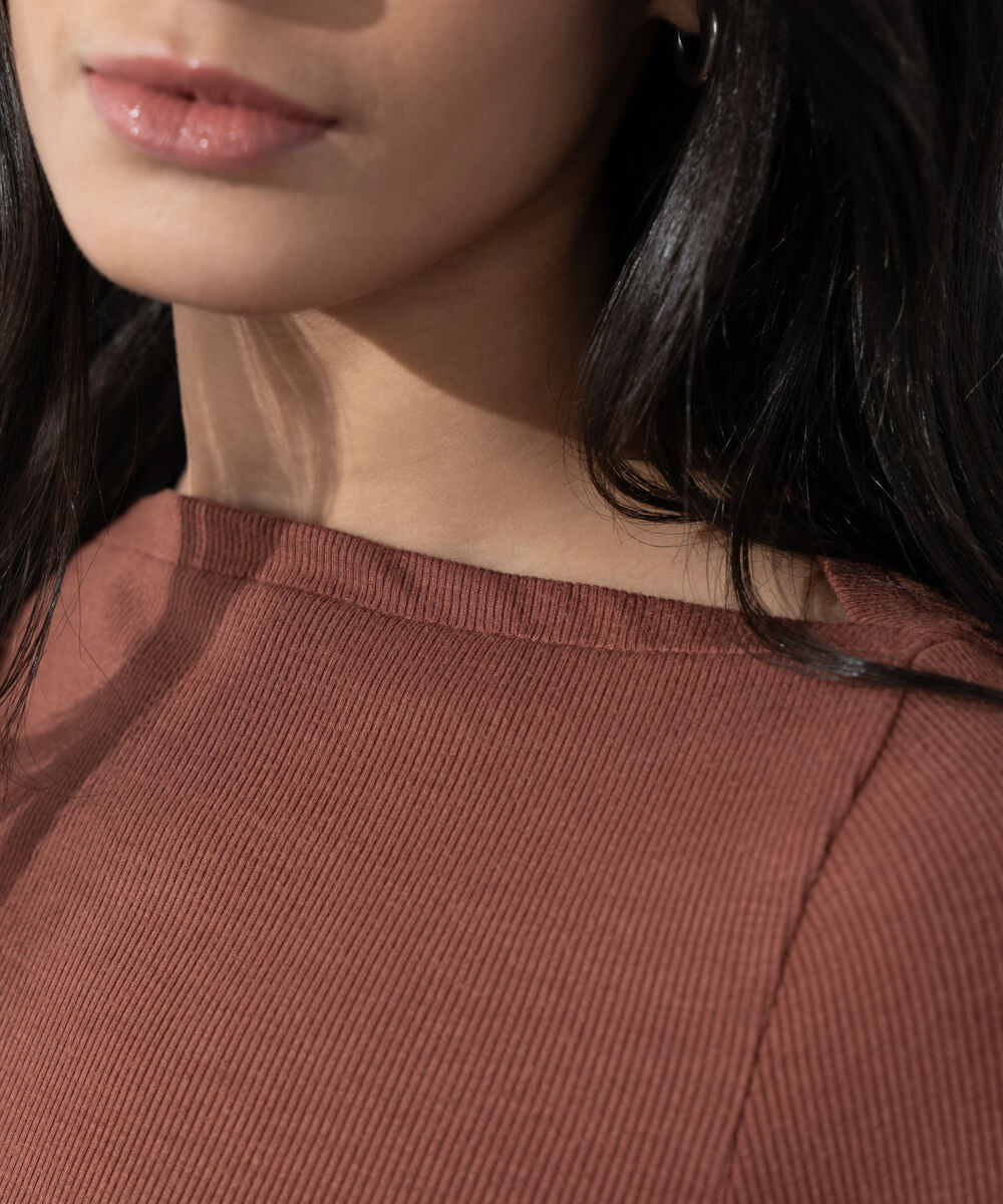 Women's Western Wear Rust Slash Neck Rib Top