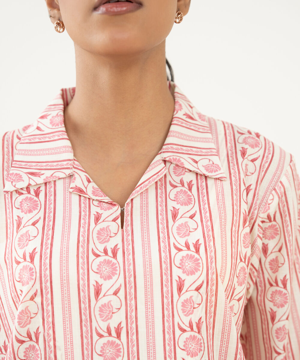 Women's RTW Crosshatch Printed Off White Straight Shirt