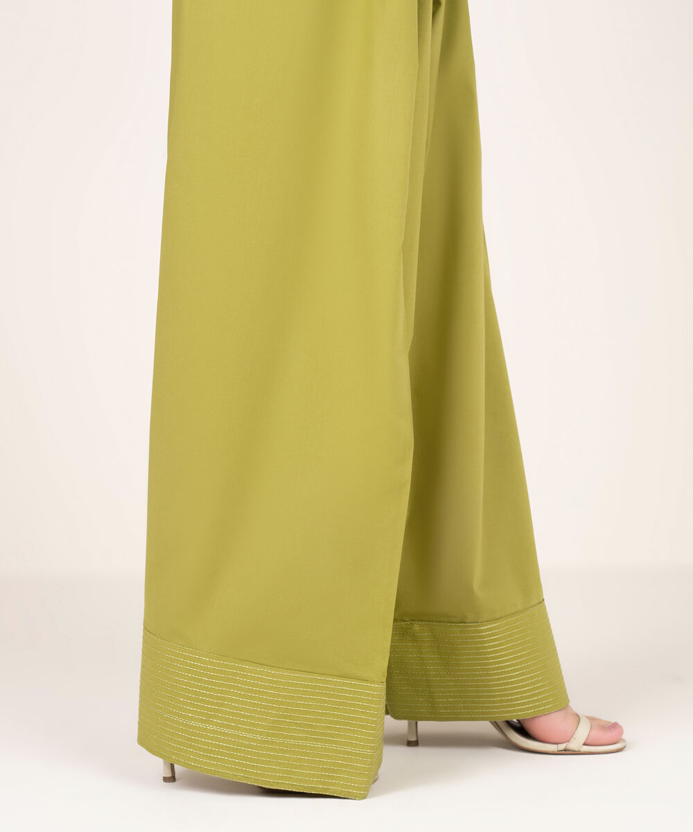 Women's RTW Cotton Embroidered Green  Farshi Shalwar