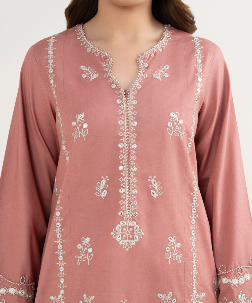 Women's Unstitched Textured Lawn Embroidered Pink 3 Piece Suit