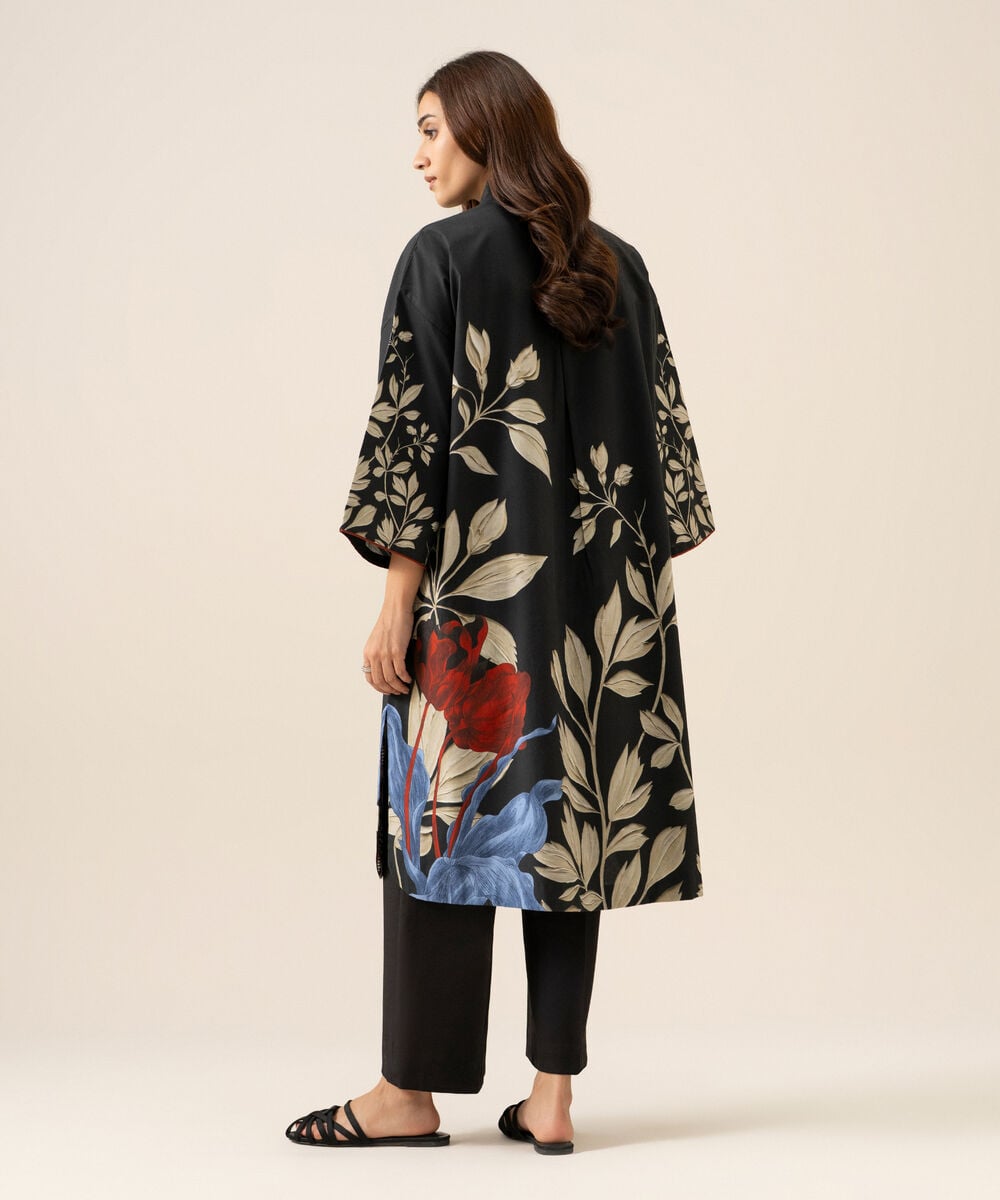 Women's Unstitched Cotton Printed Black 2 Piece Suit