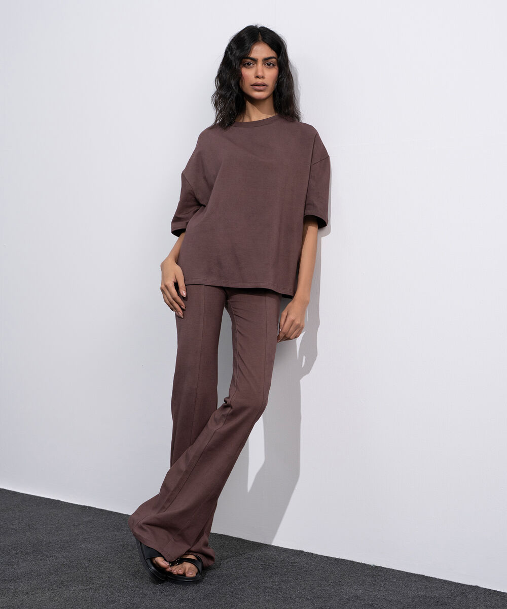Women's Dark brown Stretchy Flared Trousers