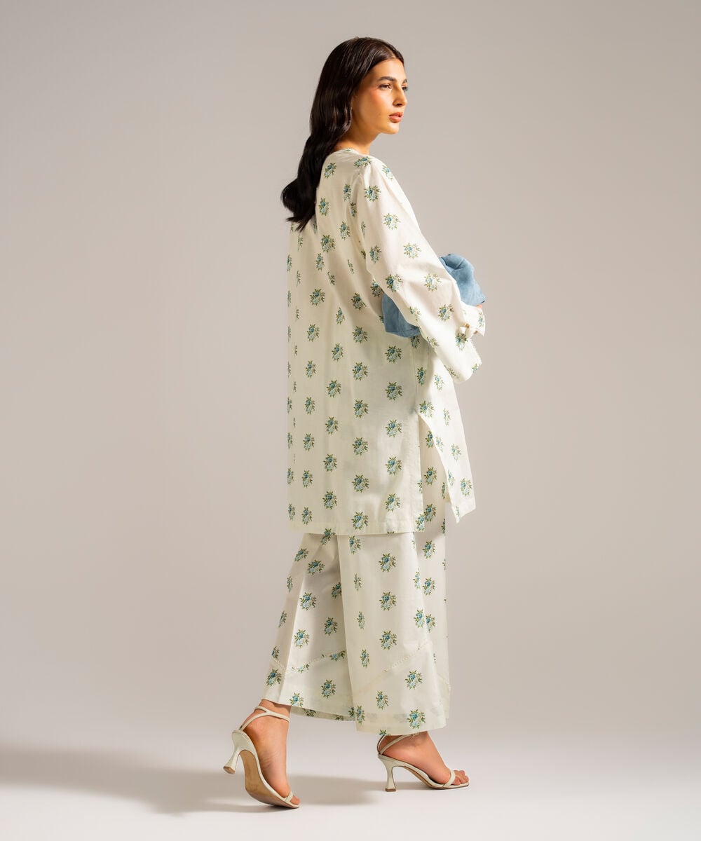 Women's RTW Lawn Printed Off White Straight Shirt