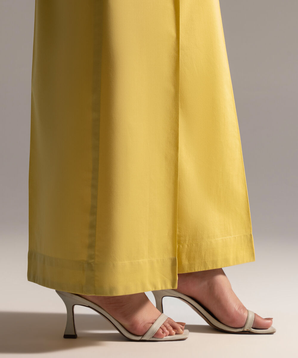 Women's RTW Cambric Solid Yellow Flared Pants