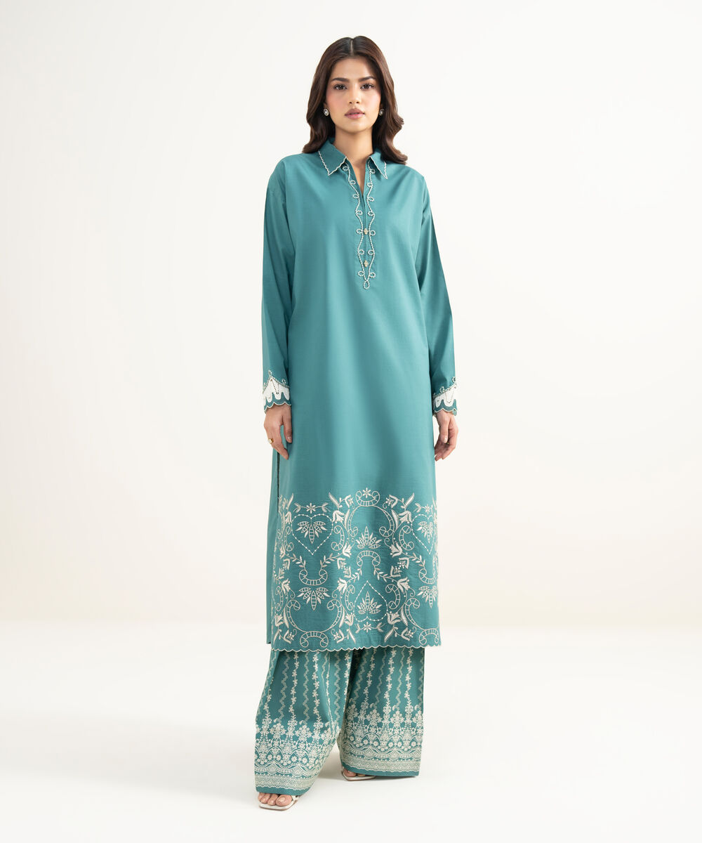Women's Unstitched Lawn Embroidered Green 2 Piece Suit