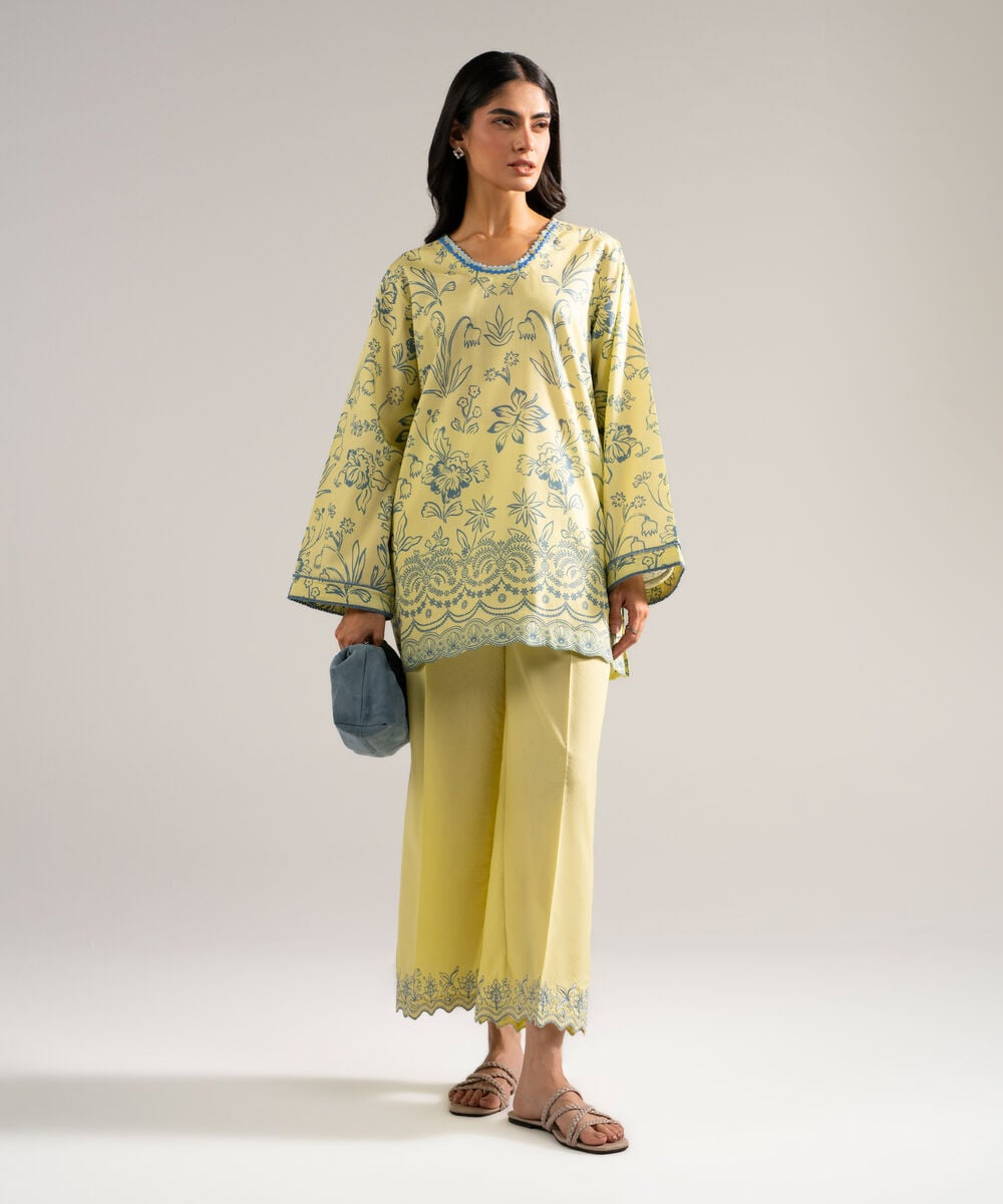 Women's RTW Dobby Printed Yellow Straight Shirt