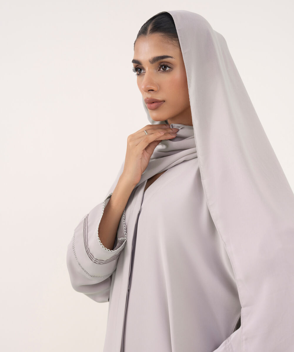 Women's Off White Polyester Abaya