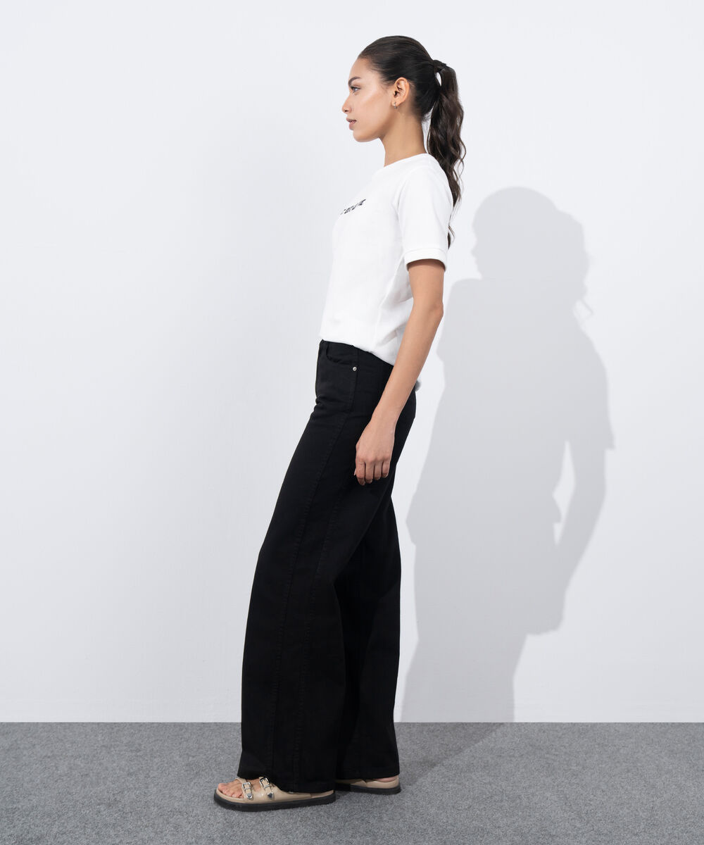 Women's Western Wear Black Wide-Leg Twill Trousers