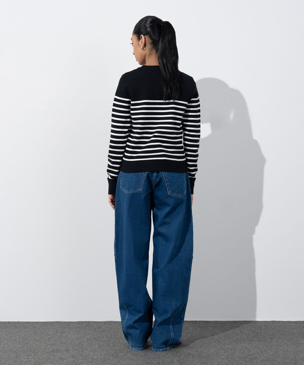 Women's Western Wear Black & White Striped Knit Sweater