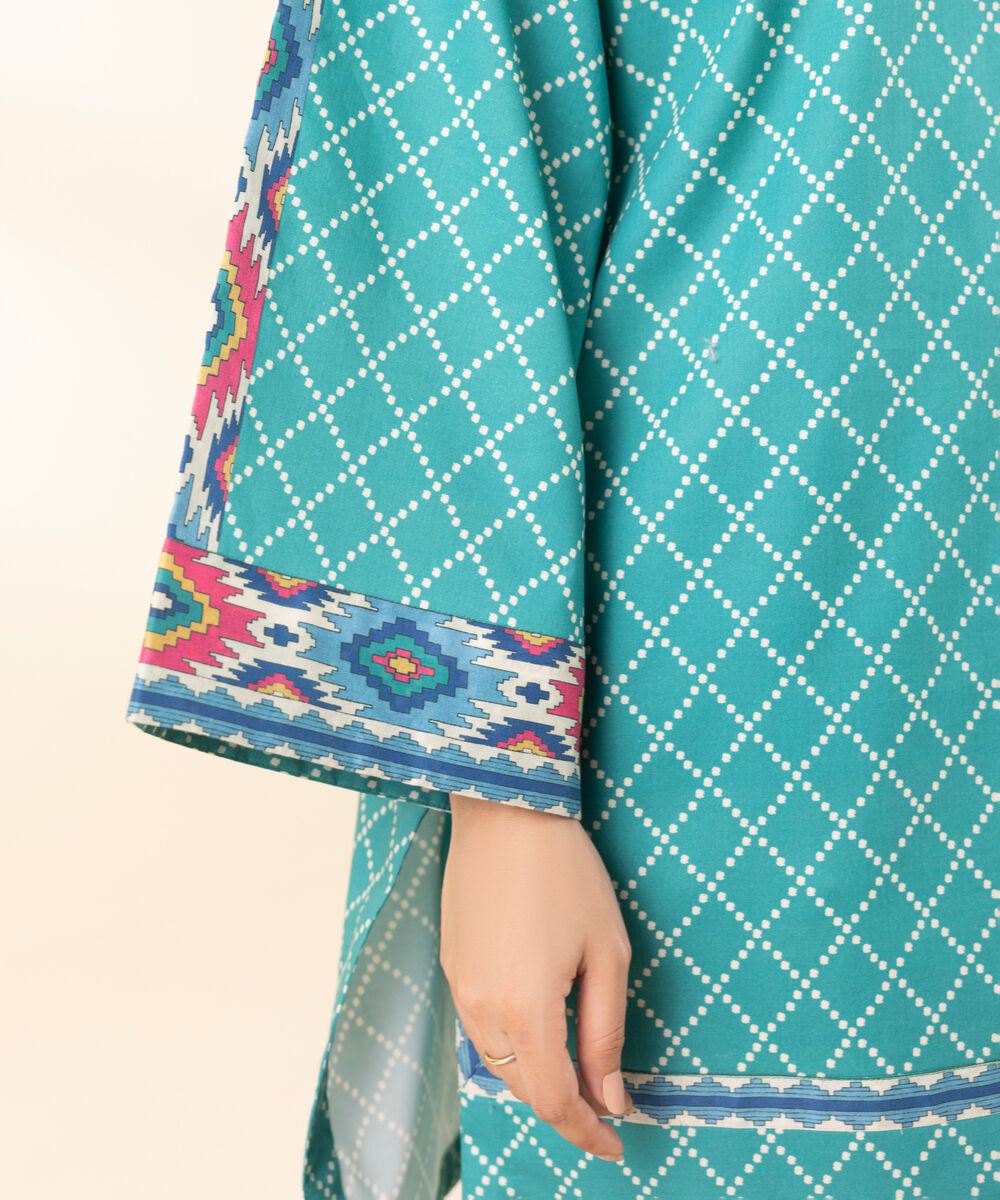 Women's Unstitched Lawn Printed Blue 3 Piece Suit