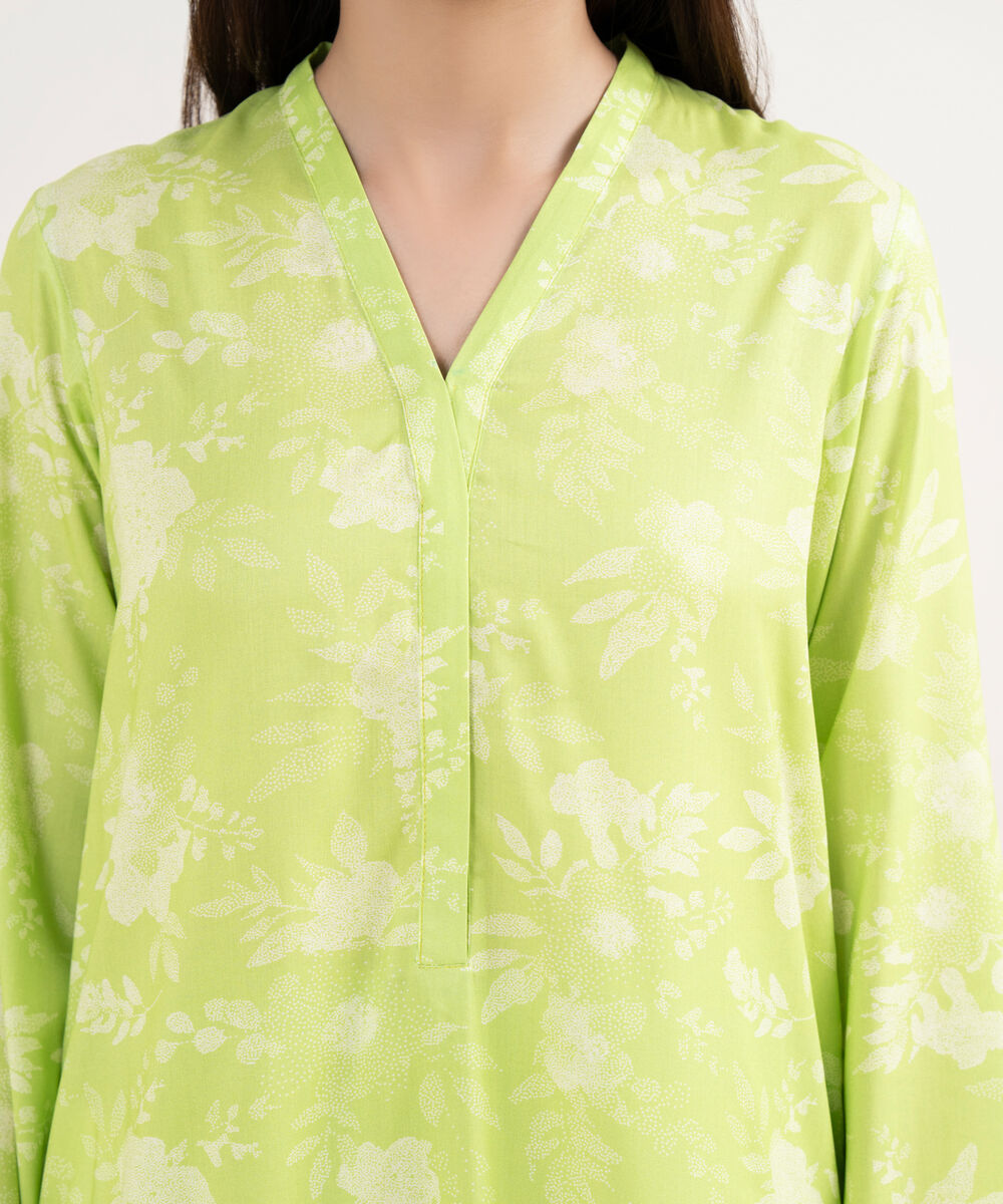 Women's RTW Arabic Lawn Green Printed Straight Shirt