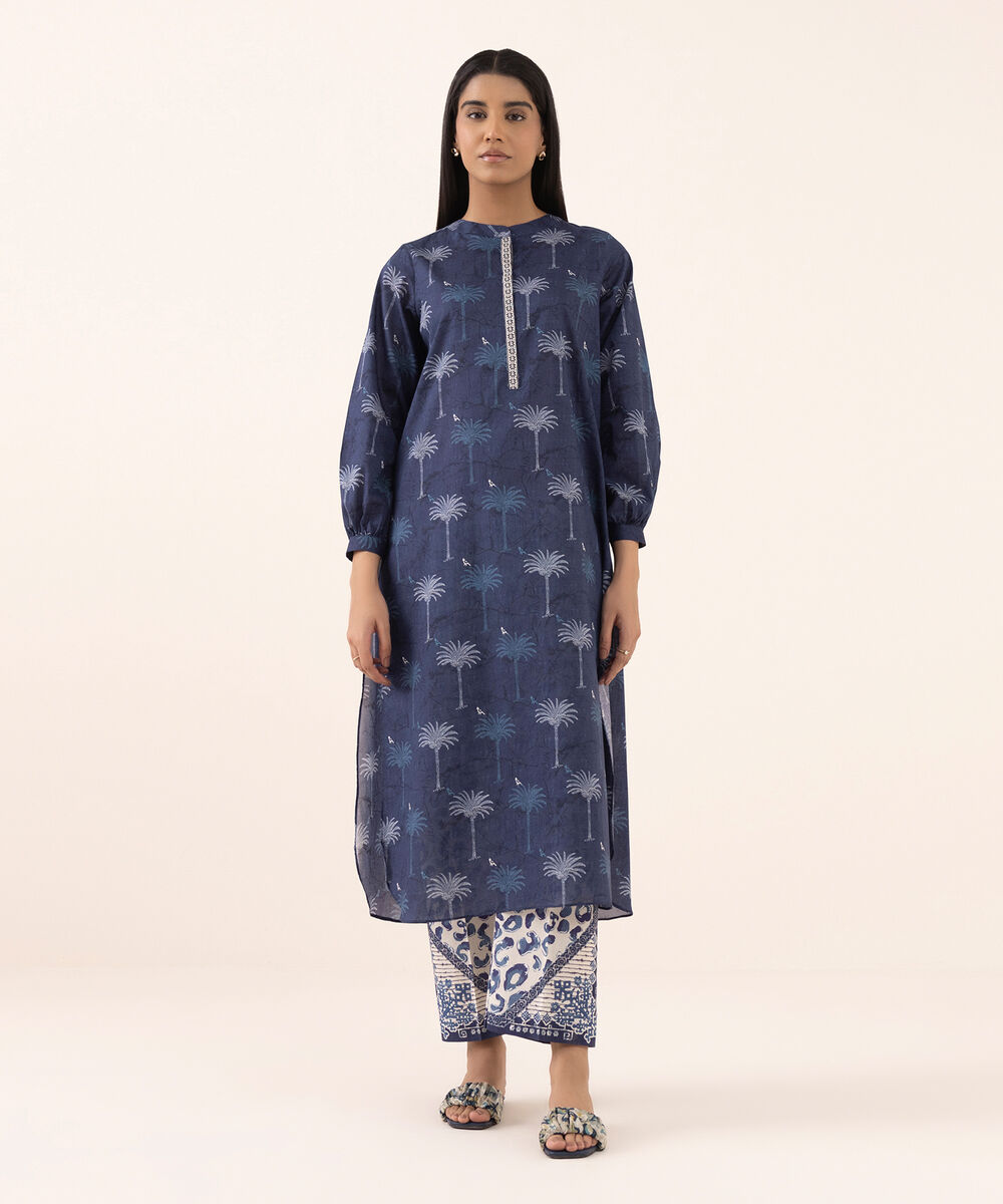 Women's RTW Lawn Blue Printed Aline Shirt