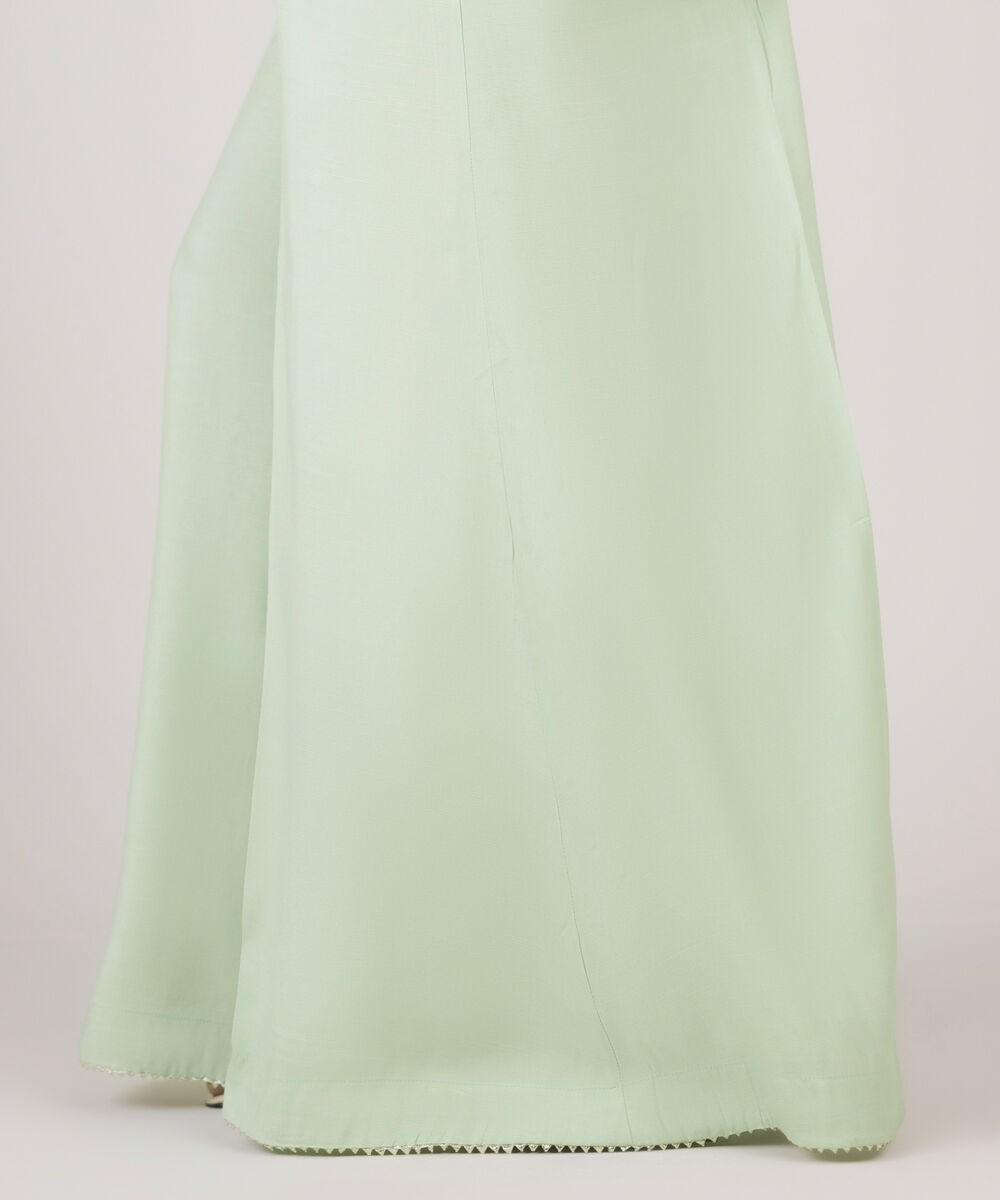 Women's RTW Viscose Raw Silk Solid Green Sharara