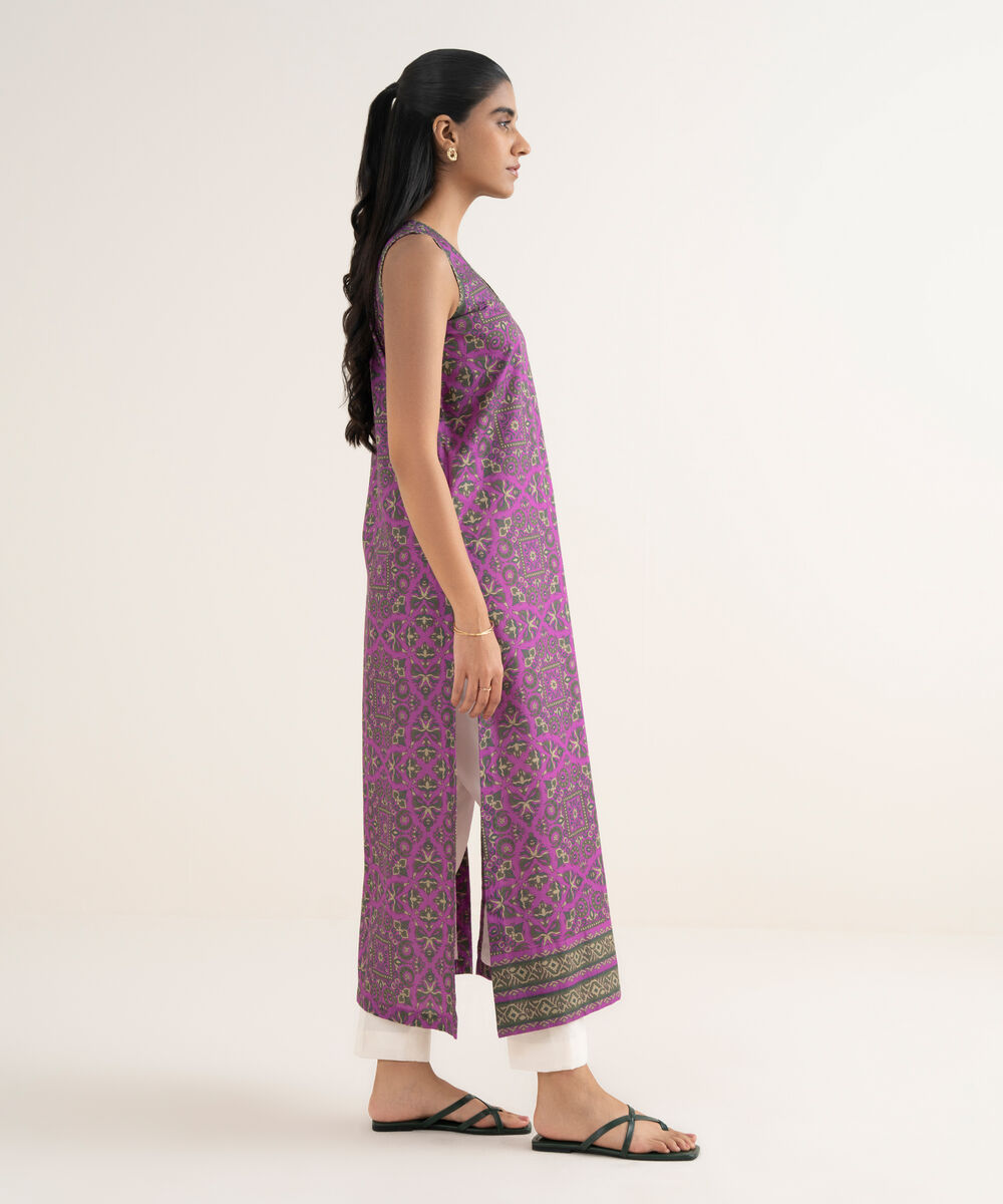 Women's Unstitched Lawn Printed Purple Shirt