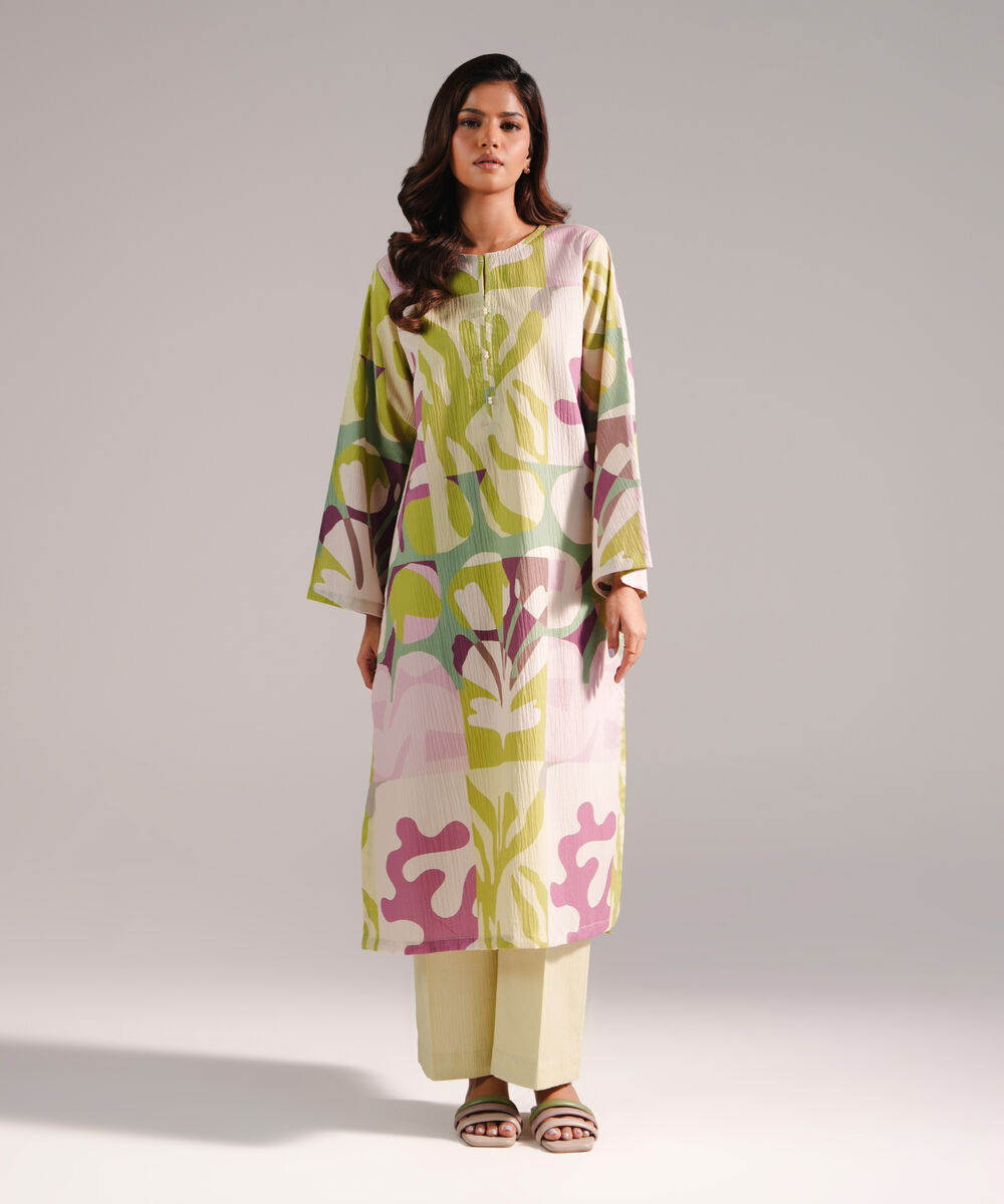 Women's RTW Seersucker Printed Mint Green 2 Piece Suit