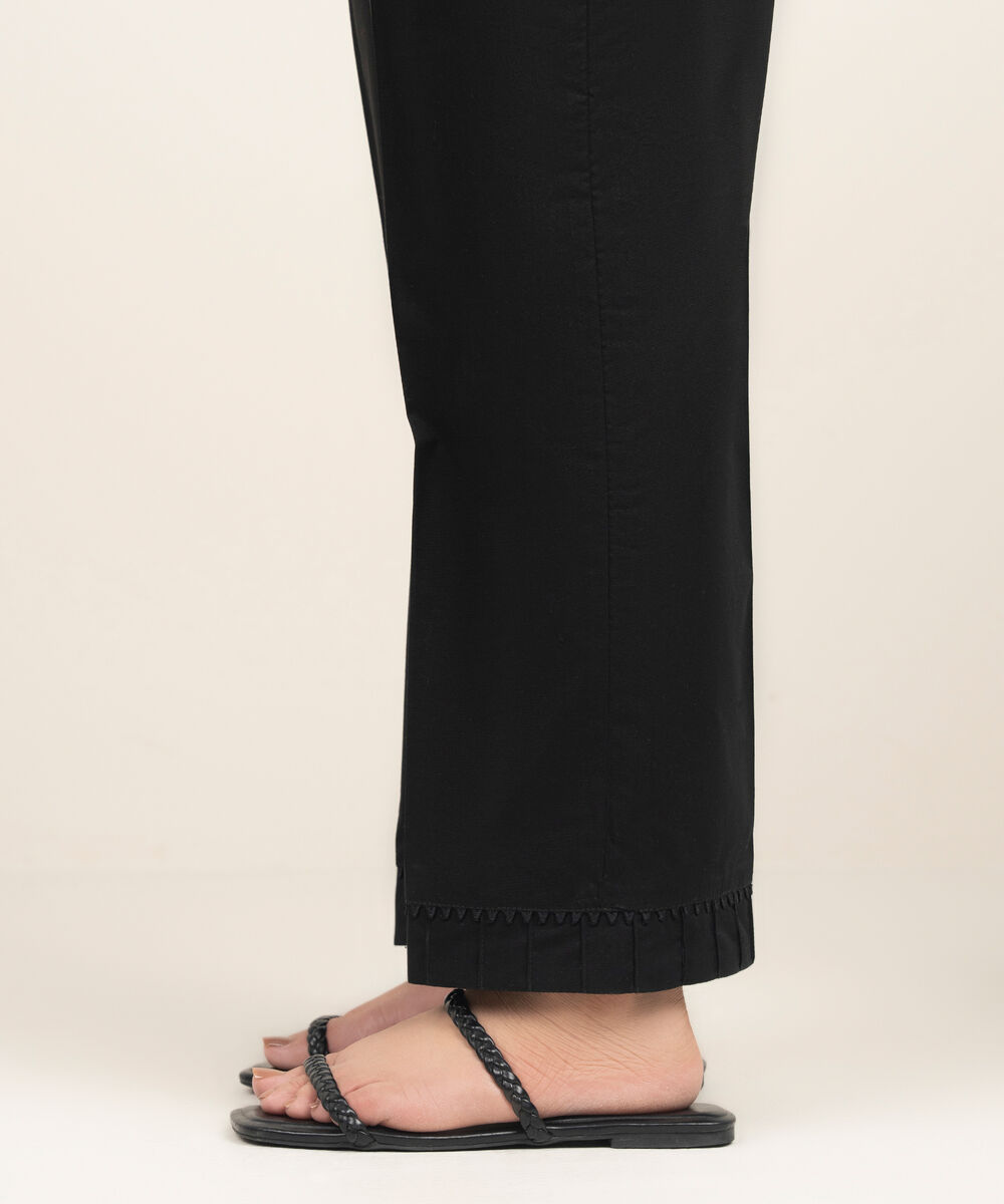 Women's RTW Lawn Solid Black Straight Pants