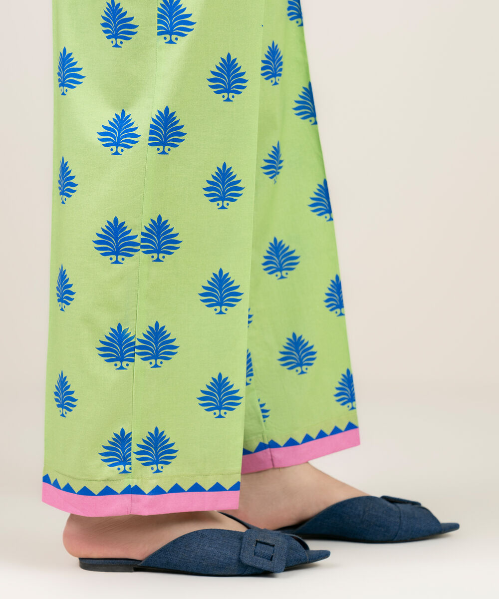 Women's RTW Cambric Printed Green Straight Pants