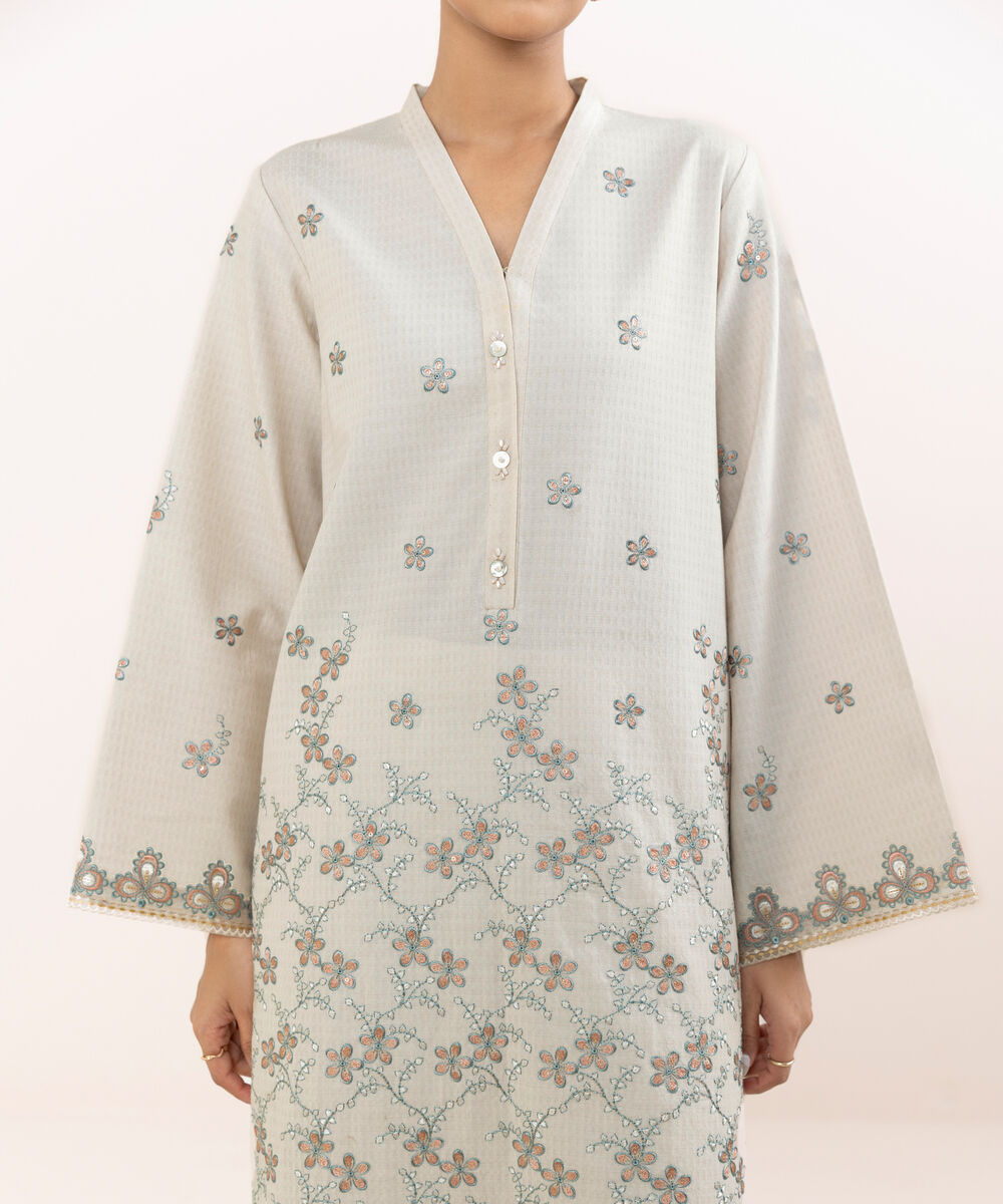 Women's Unstitched Linen Jacquard Dyed Three Piece Suit