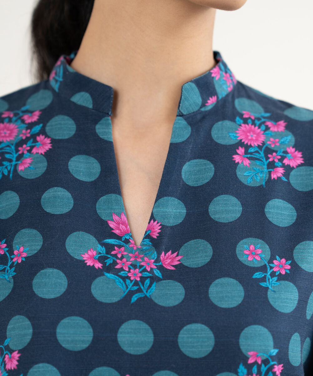 Women's Unstitched Printed Khaddar Mid Night Blue and Teal 3 Piece Suit