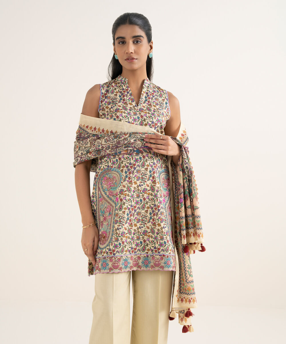 Women's Unstitched Cotton Printed Multi 3 Piece Suit