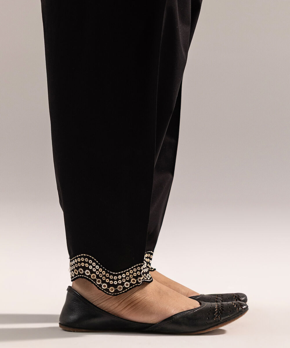 Women's RTW Cambric Embroidered Black Skinny Shalwar