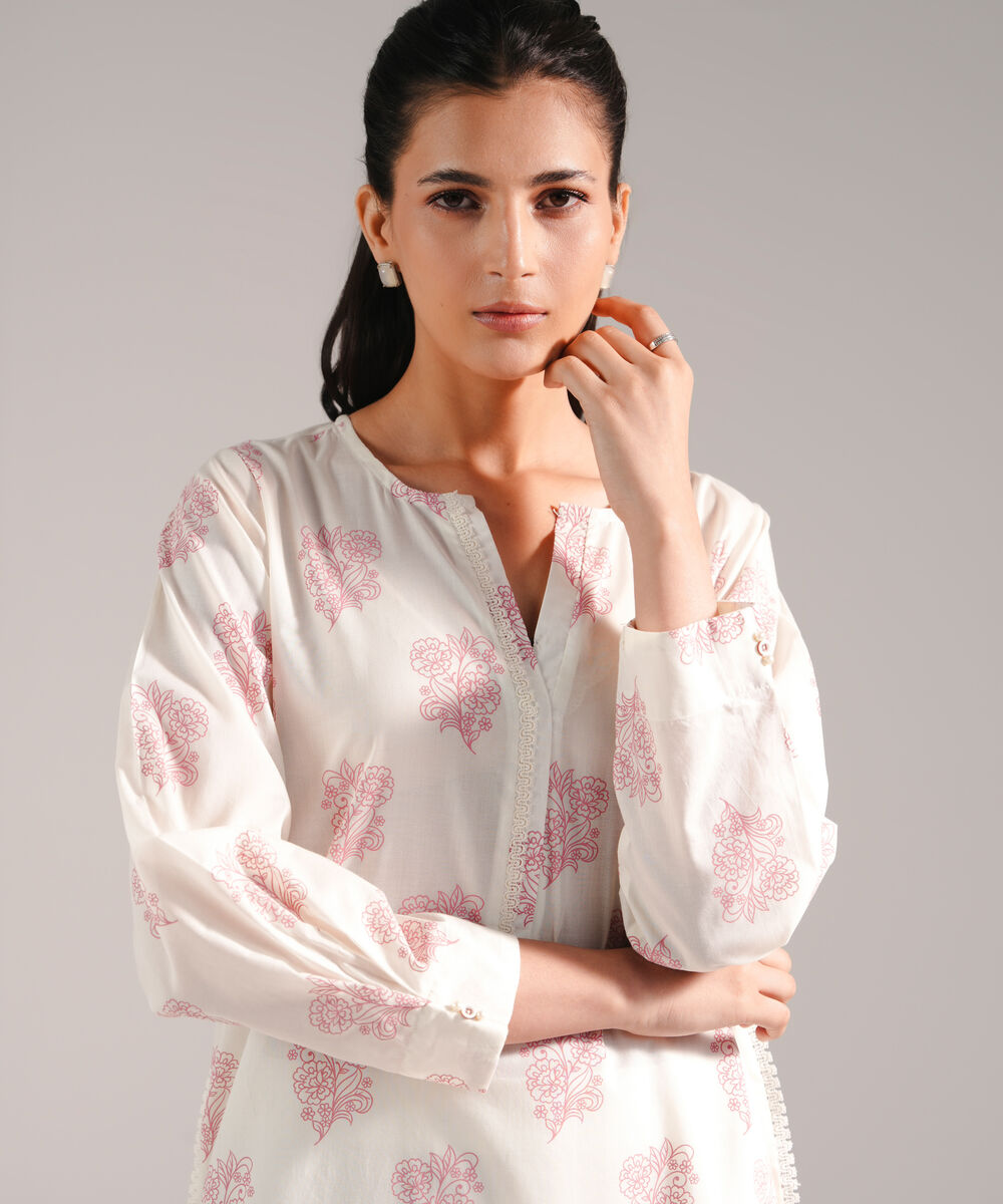 Women's RTW Lawn Printed Off White Straight Shirt