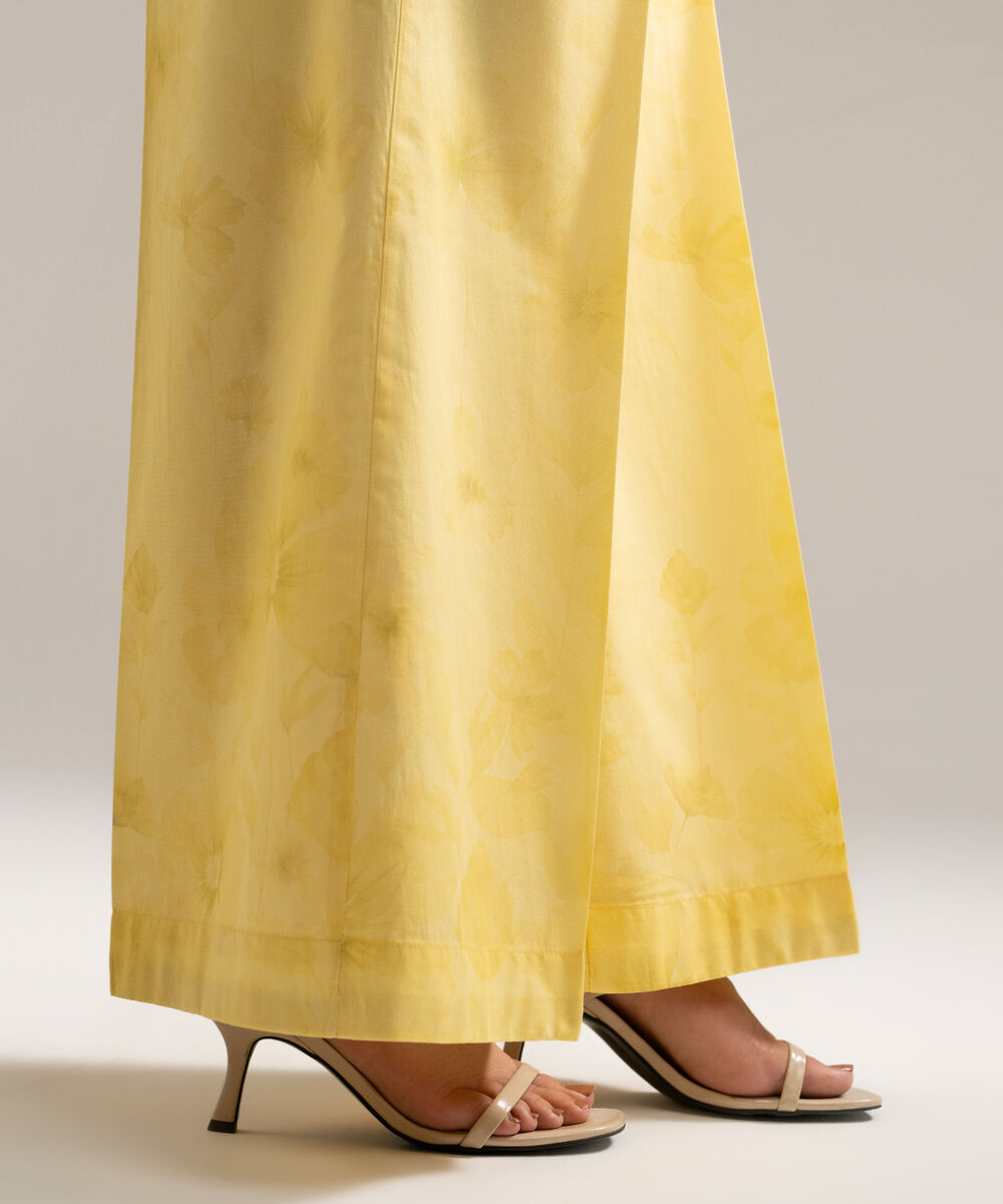 Women's RTW Cambric Printed Pale Yellow Flared Pants
