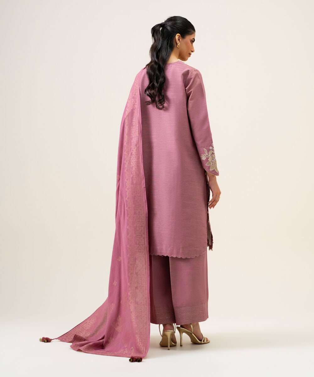 Women's Unstitched Zari Khaddar Embroidered Light Pink 3 Piece Suit