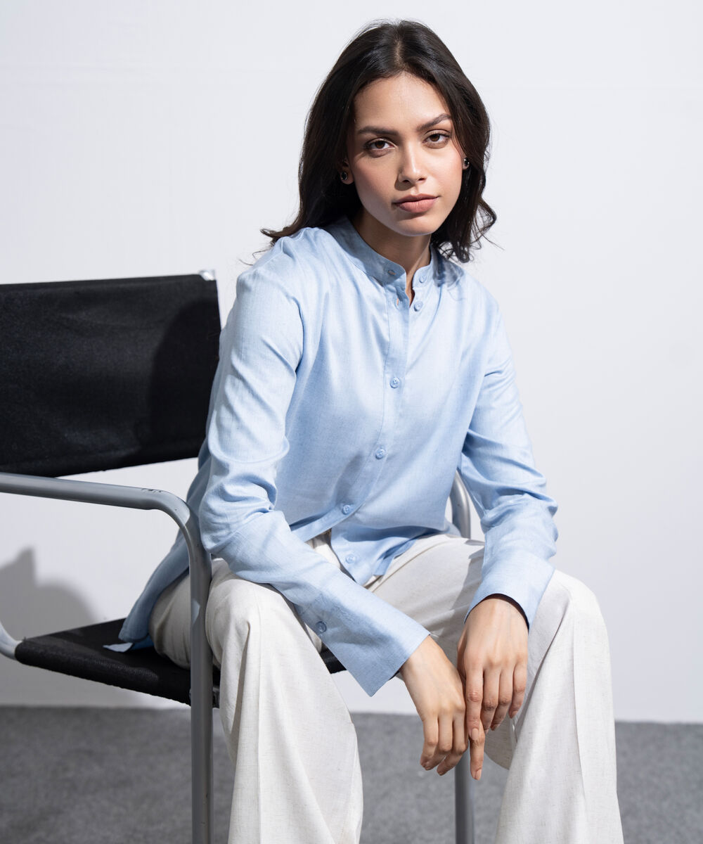 Women's Western light Blue Regular-Fit Button Through  Shirt